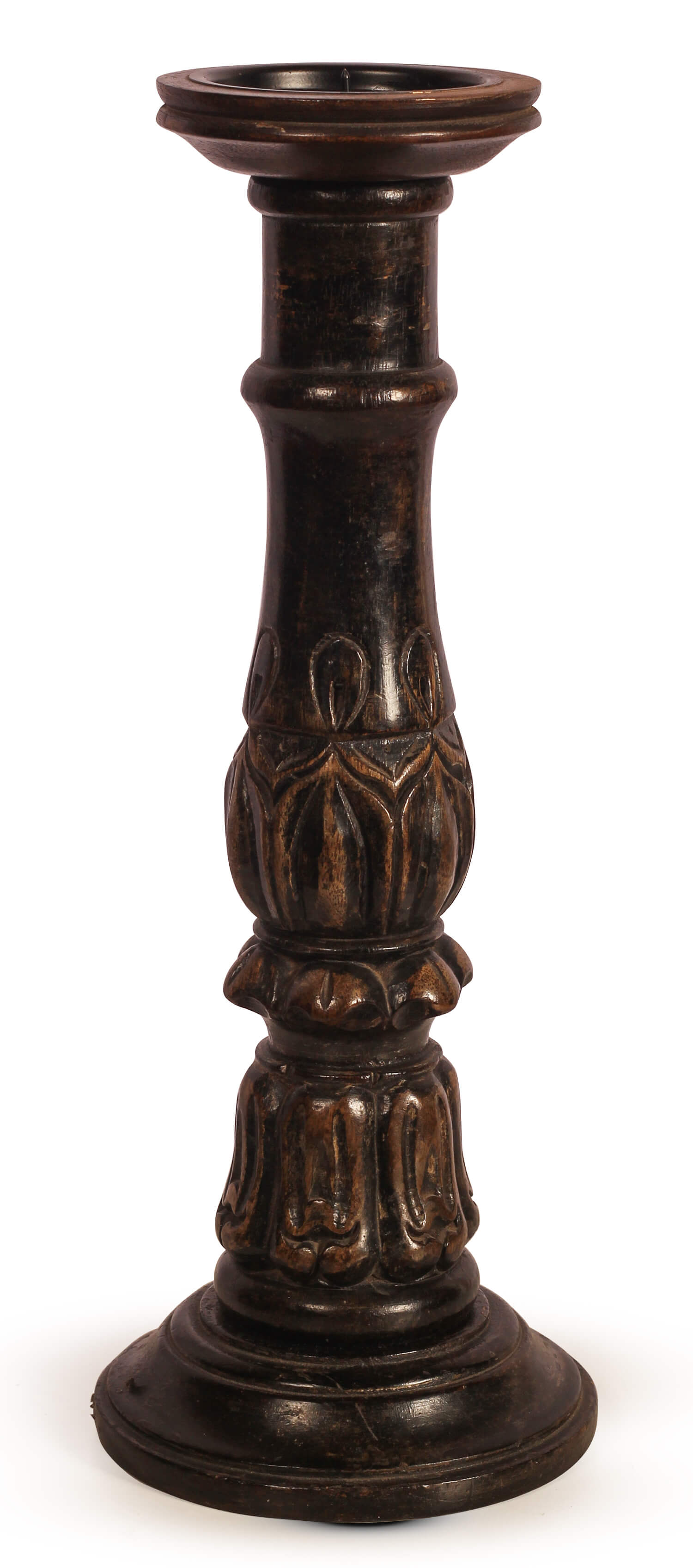ArtistryBazaar 15"HX 5"W handmade wood brown candle tea light   pillar holder stand for home décor