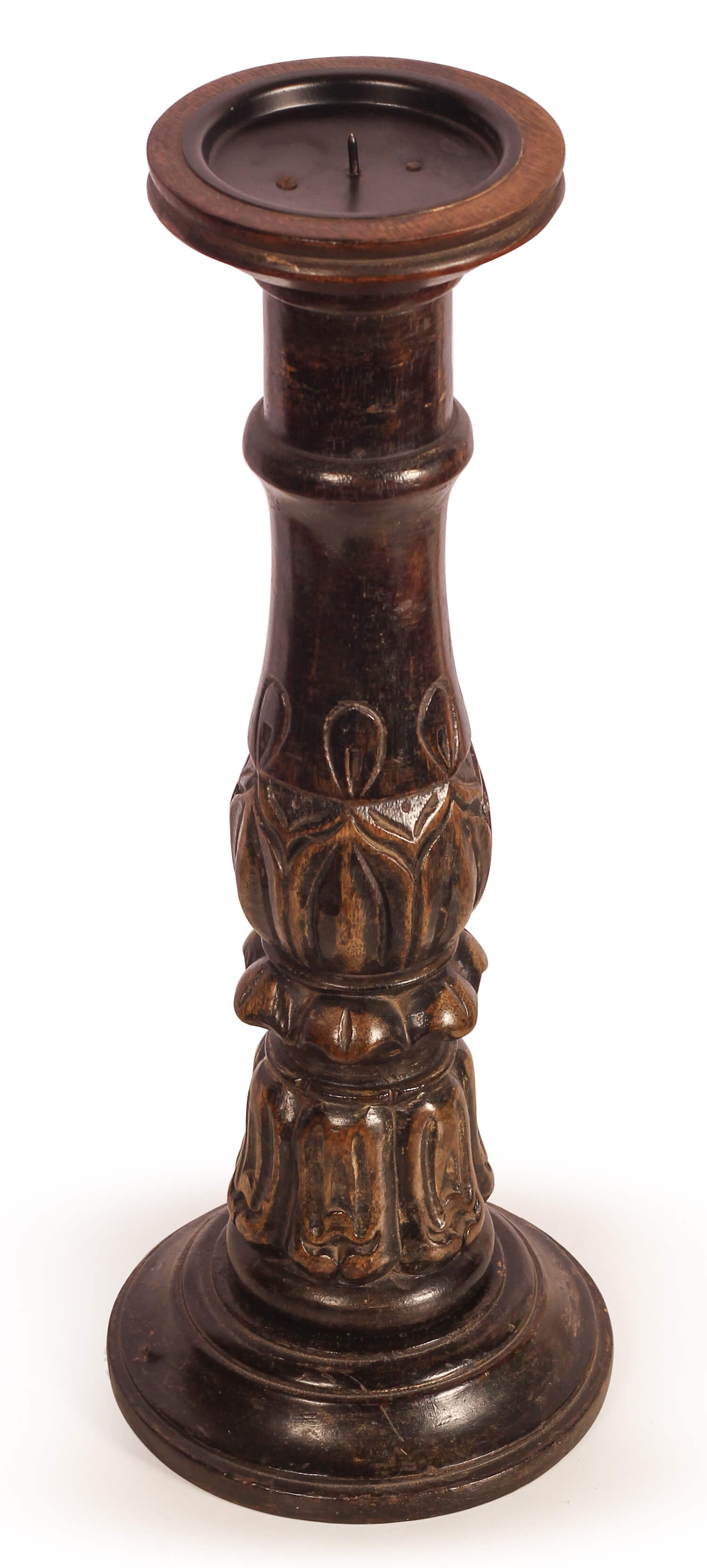 ArtistryBazaar 15"HX 5"W handmade wood brown candle tea light   pillar holder stand for home décor