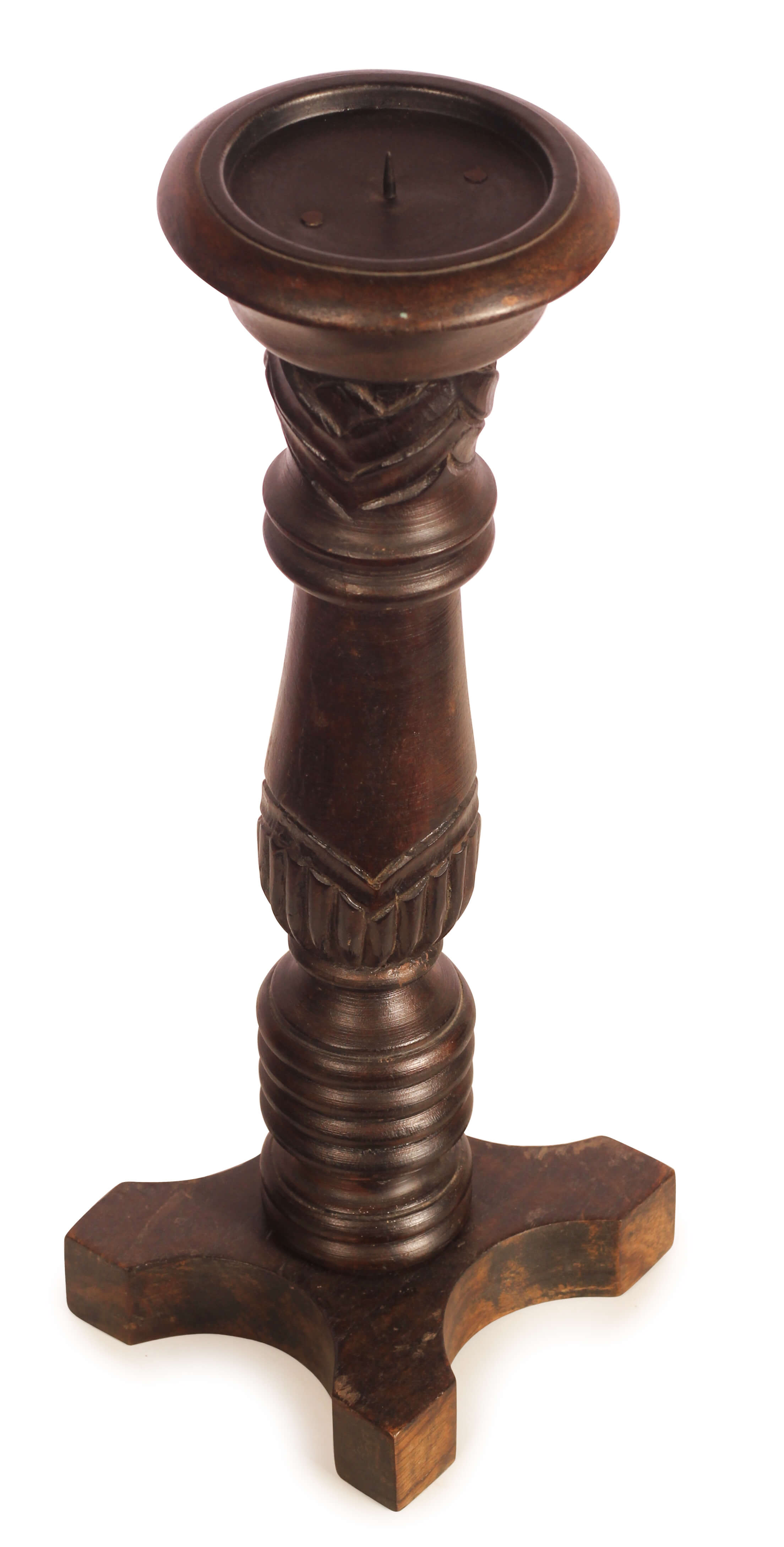 ArtistryBazaar 14"HX 5"W handmade wood brown candle tea light   pillar  holder stand with star base for home décor