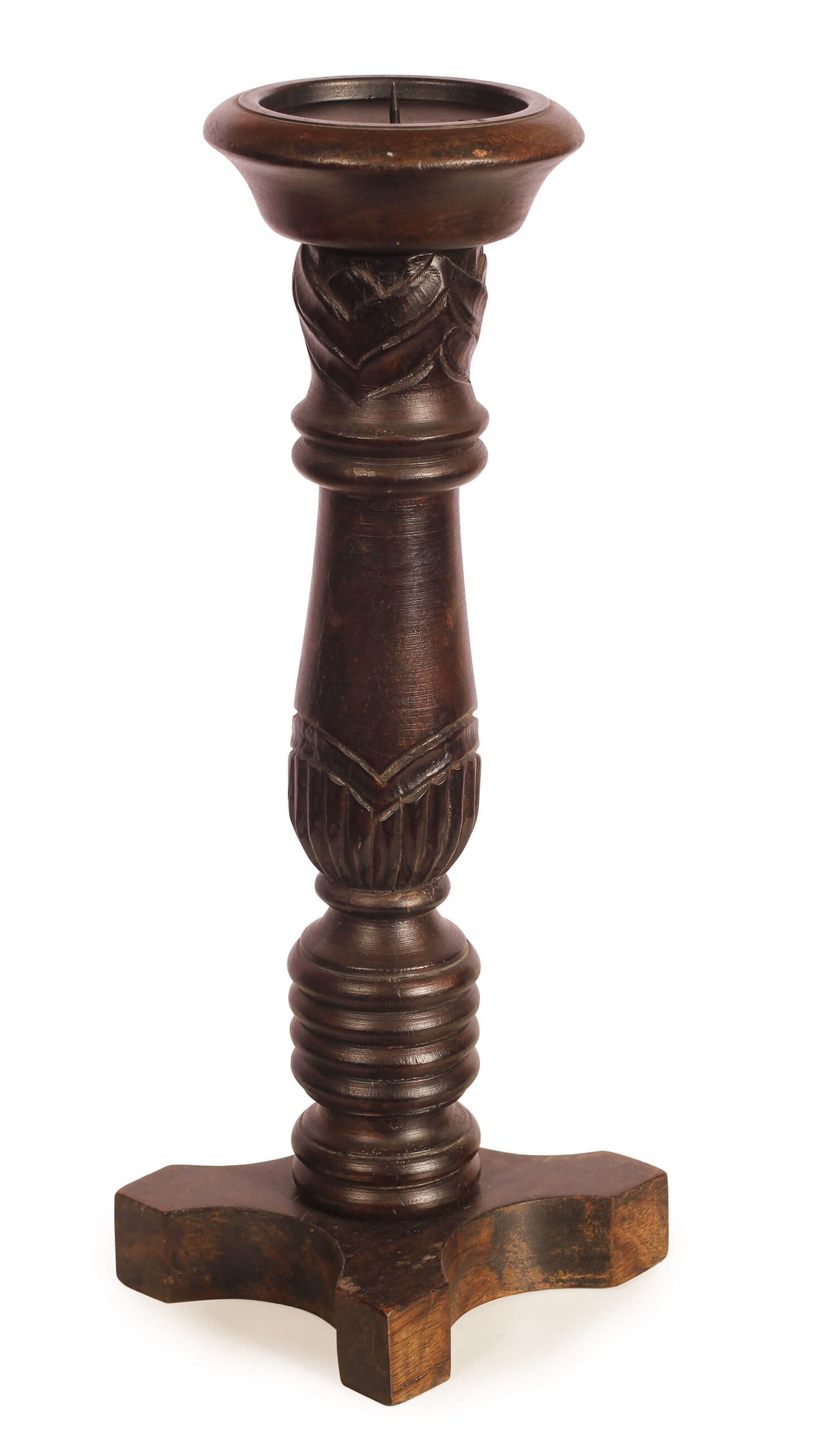 ArtistryBazaar 14"HX 5"W handmade wood brown candle tea light   pillar  holder stand with star base for home décor