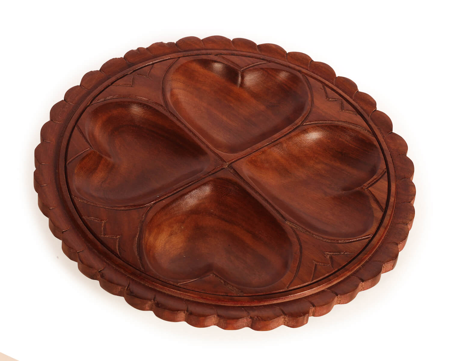 ArtistryBazaar 1"HX9.8"W handmade wooden  round heart design beautiful boundry  dry fruits snacks serving tray for kitchen home office 