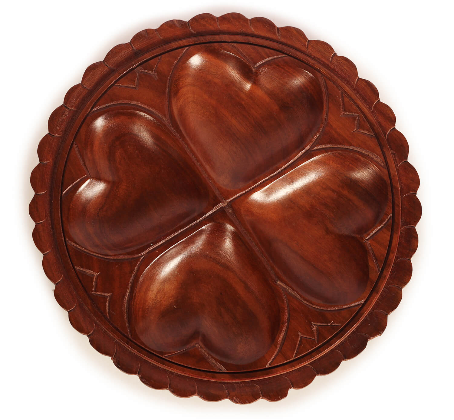 ArtistryBazaar 1"HX9.8"W handmade wooden  round heart design beautiful boundry  dry fruits snacks serving tray for kitchen home office 