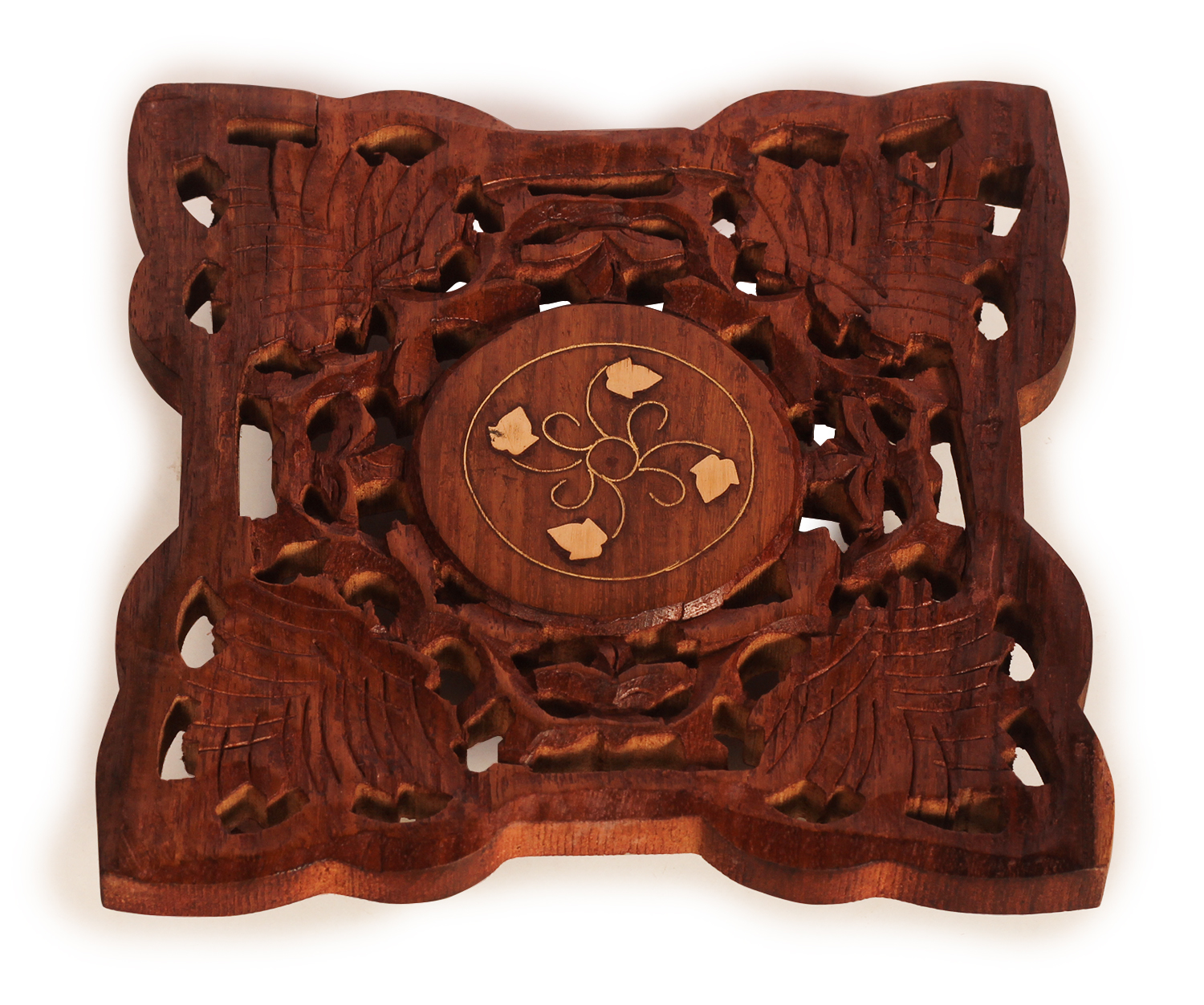 ArtistryBzaar 1"HX 5.6"W handmade wooden carved inlay design trivet sturdy and durable for hot pots pans for kitchen