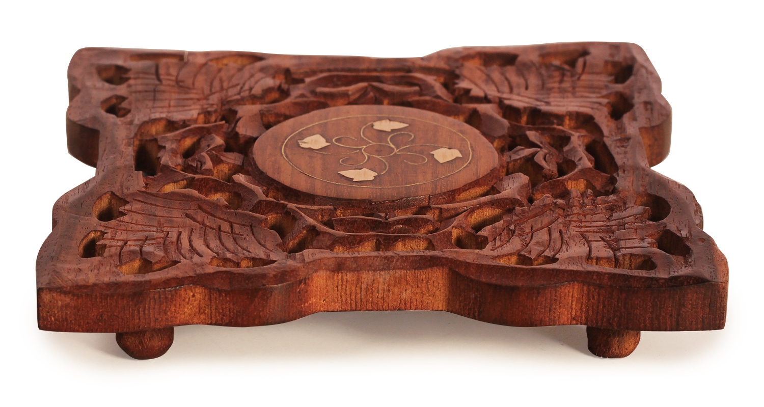 ArtistryBzaar 1"HX 5.6"W handmade wooden carved inlay design trivet sturdy and durable for hot pots pans for kitchen
