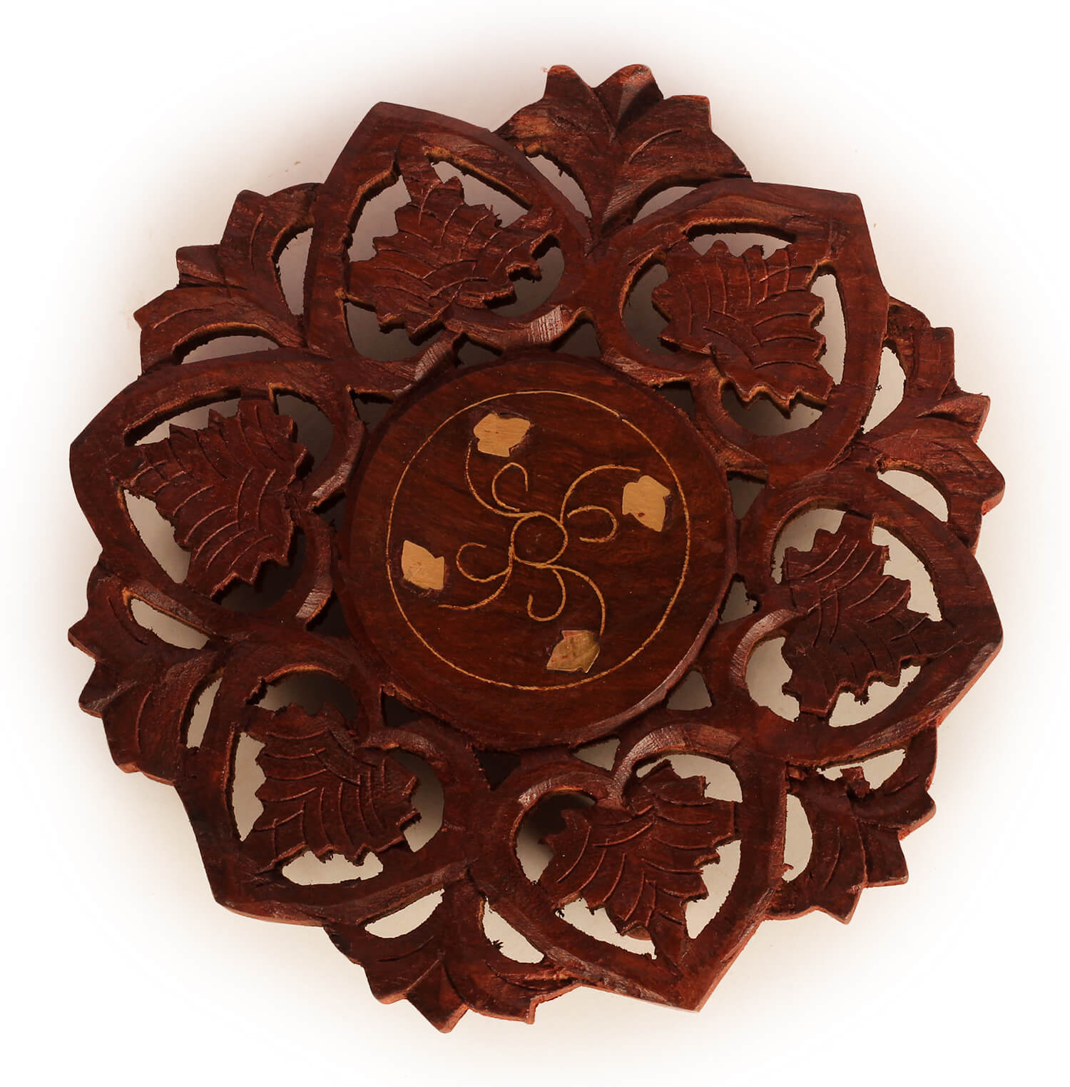 ArtistryBzaar 1"HX 5.6"W handmade wooden round carved inlay design trivet sturdy and durable for hot pots pans for kitchen