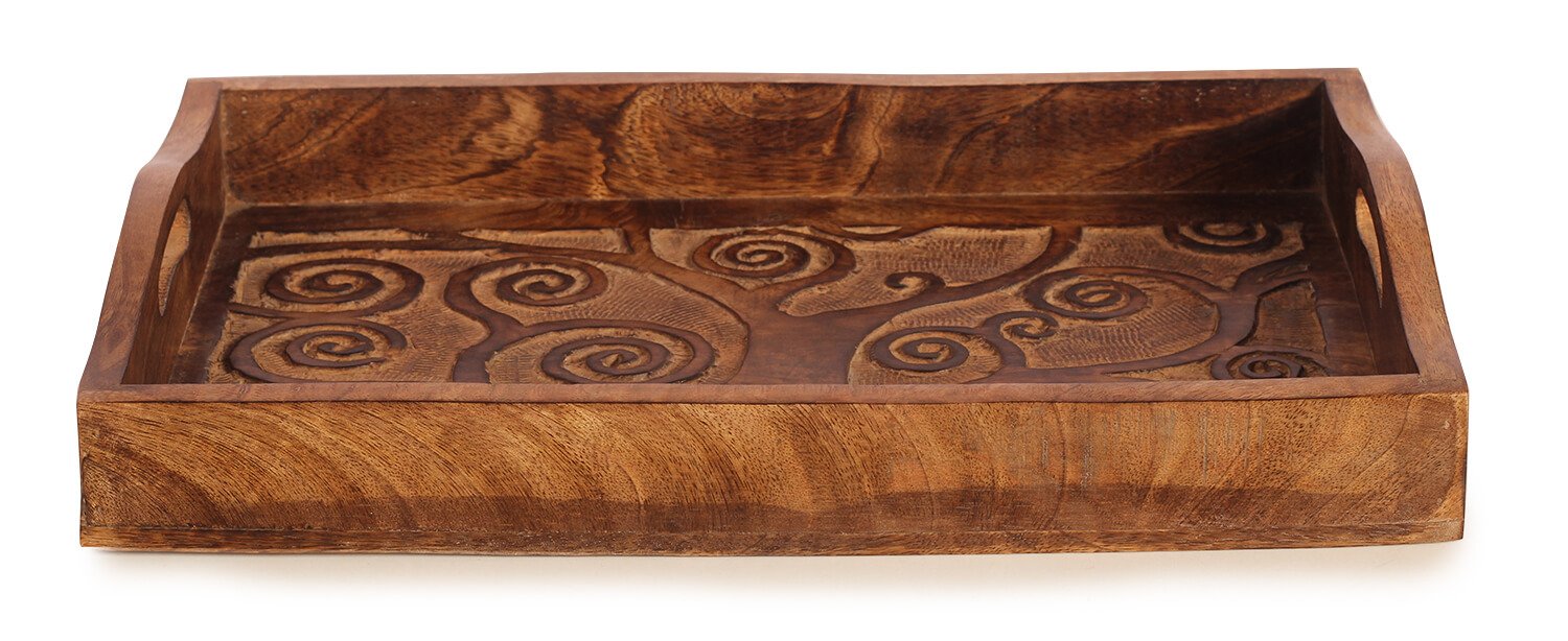 ArtistryBazaar 2"HX8"W handmade wooden elegant tray with  beautiful inside design fruit food drinks serving tray for dining home office resturant table