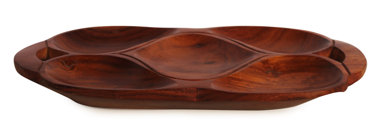 ArtistryBzaar 1"Hx 6"W handmade wooden stylish heart shape 5 slots tray to serve dry fruits snacks for home office dining table 