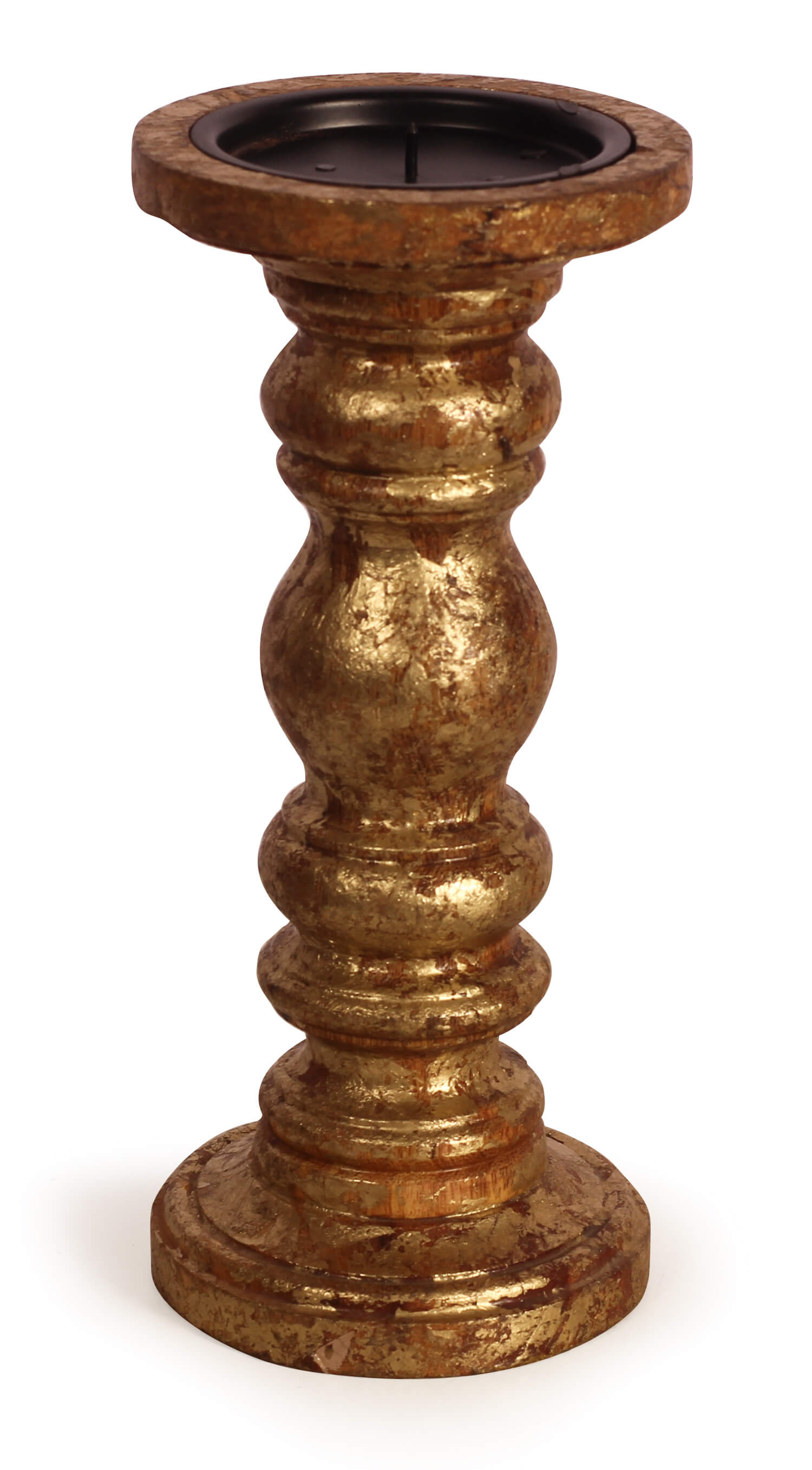ArtistryBazaar 9"HX 4"W handmade wood golden candle tea light   pillar holder stand for home décor