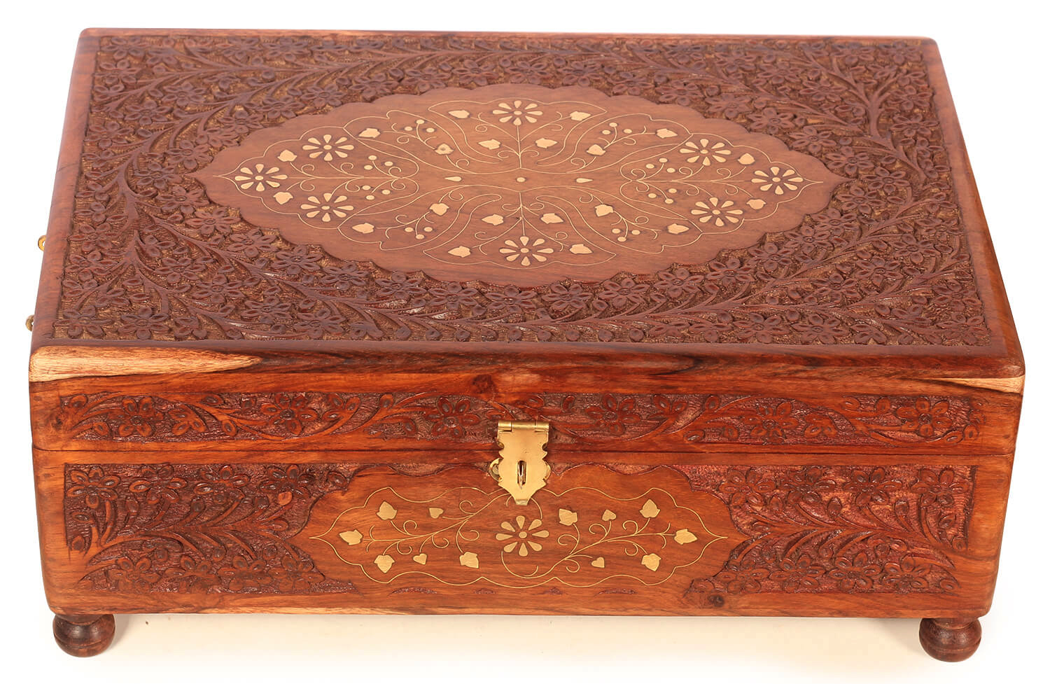 Artistrybazaar 5"HX9.5"W handmade wooden carved rectangle jewelery bangle ornament box