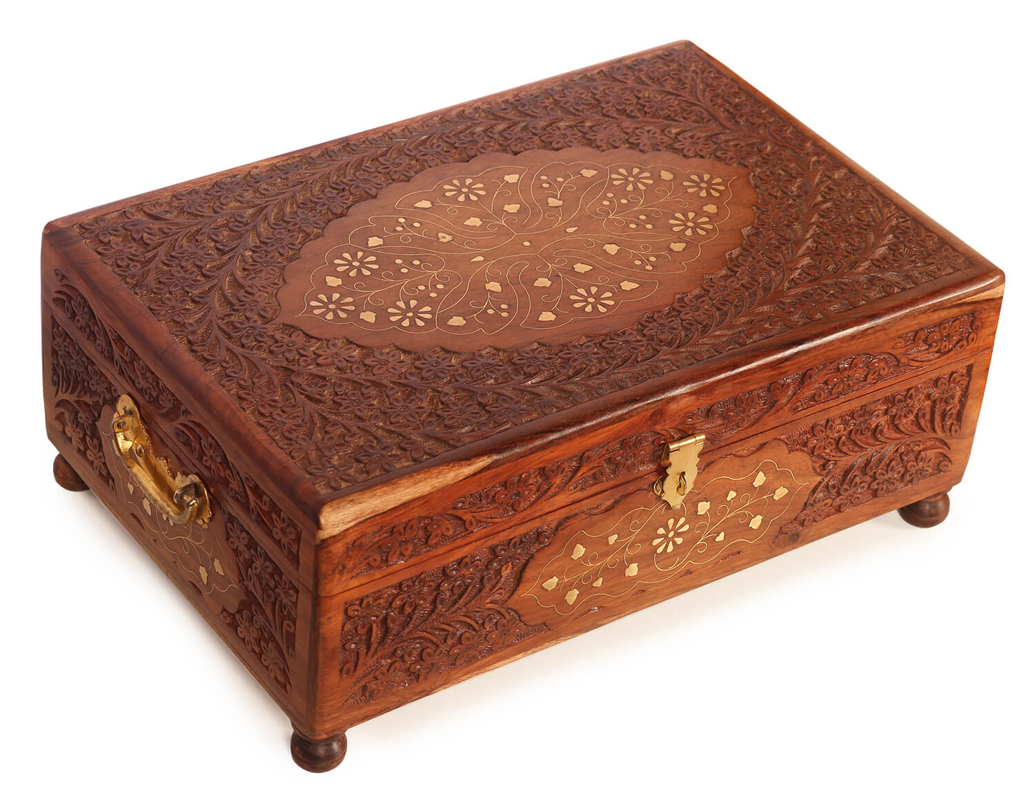 Artistrybazaar 5"HX9.5"W handmade wooden carved rectangle jewelery bangle ornament box
