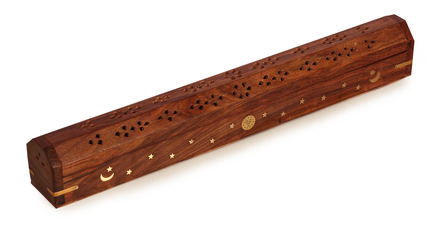 ArtistryBazaar 2.5"HX2.1"W handcarved wooden carved rectangle incense stick  holder ash catcher tray for table home office 