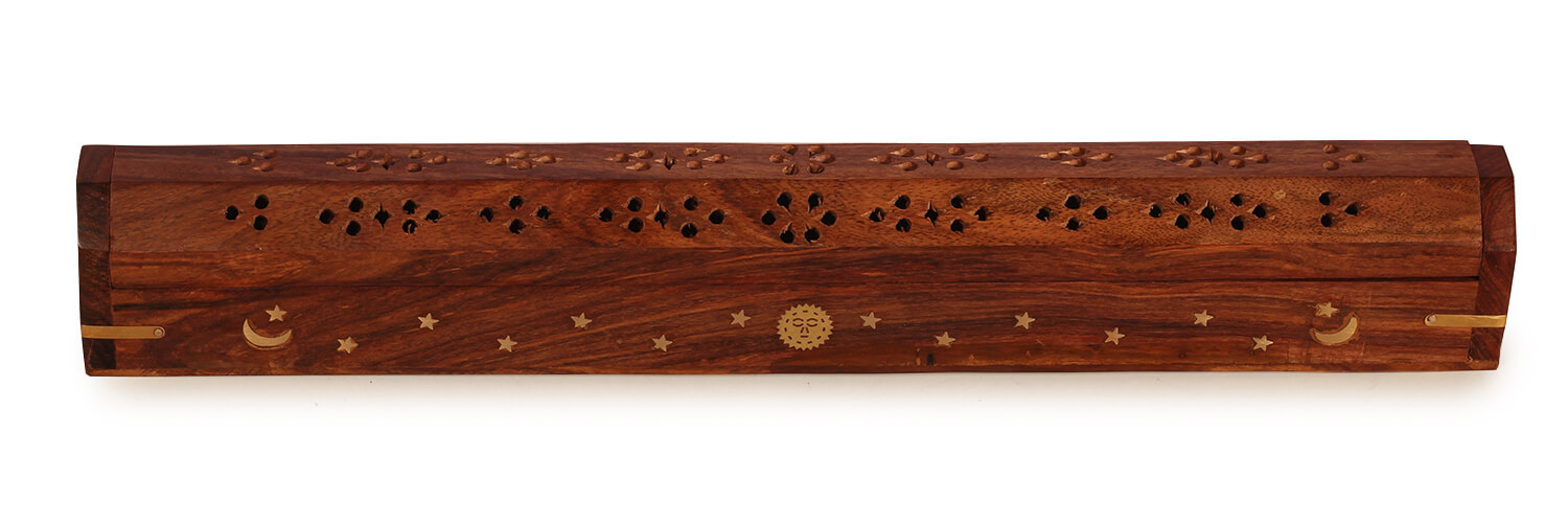 ArtistryBazaar 2.5"HX2.1"W handcarved wooden carved rectangle incense stick  holder ash catcher tray for table home office 