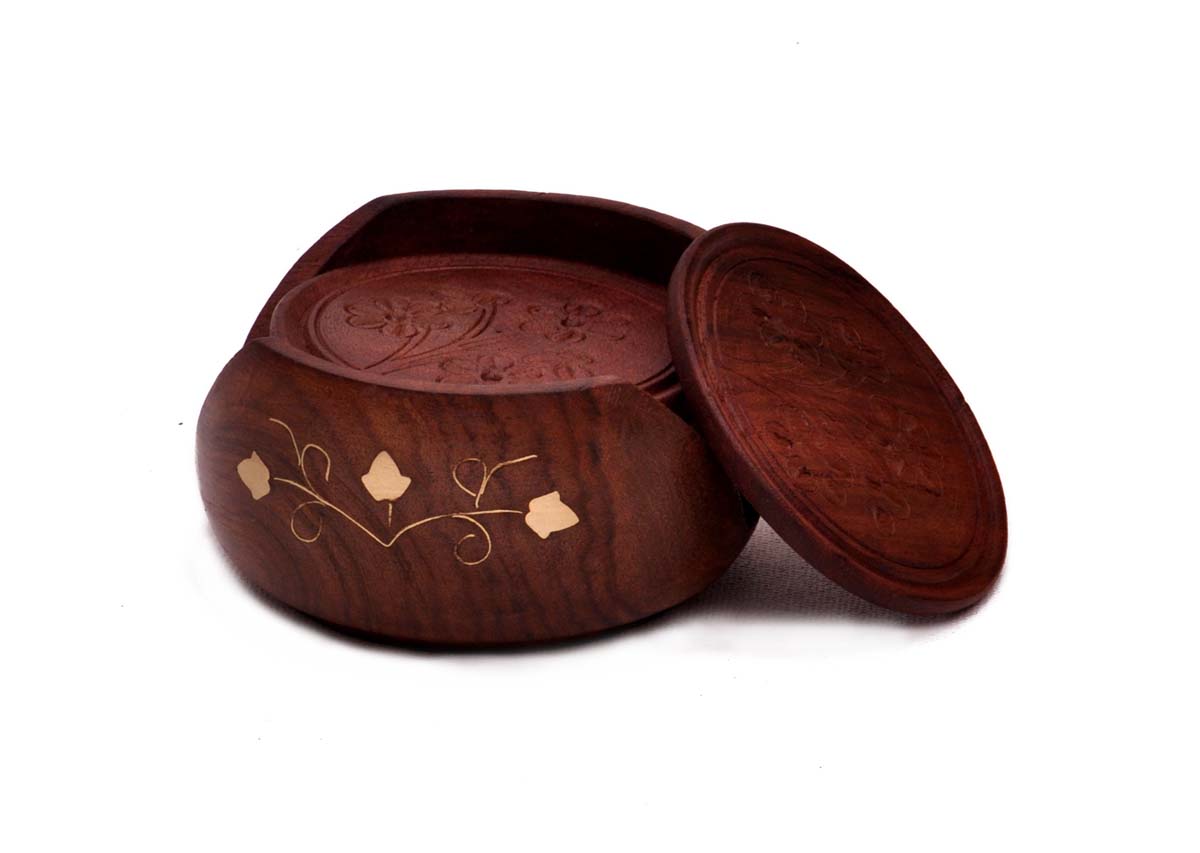 Buy in Bulk Wholesale Wooden Drink Coasters - Handmade Retro Wood Coaster Set with 6 Round Table Coasters & Decorative Wooden Holder