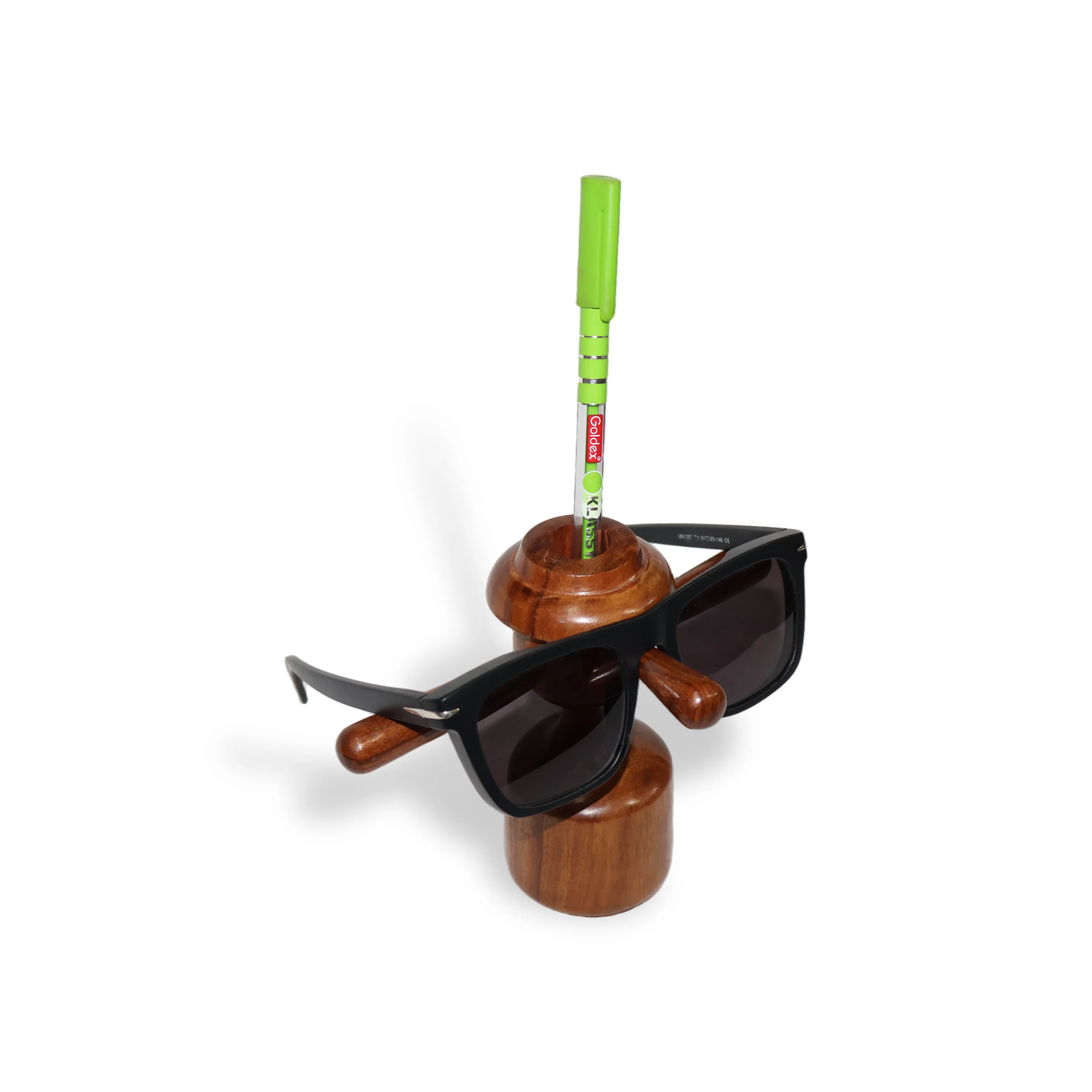 ArtistryBazaar 3"L x 7"W x 5"H inch handmade wooden eyewear & pen holder, 3 removable arms to hold glasses, open slot for pen on top, quirky and practical design.