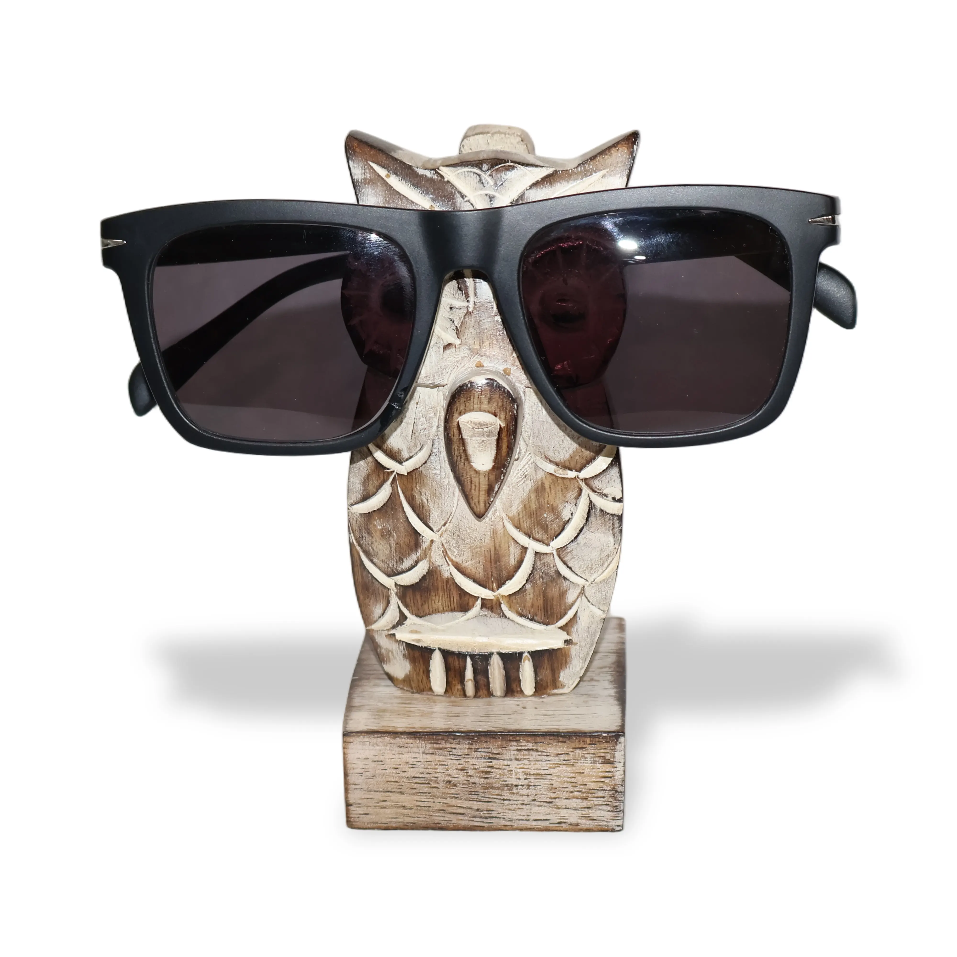 ArtistryBazaar 2.4"L x 2.4"W x 5.5"H inch handmade owl-shaped spectacle holder with a stable base, carved out of premium quality wood, home & office decor.