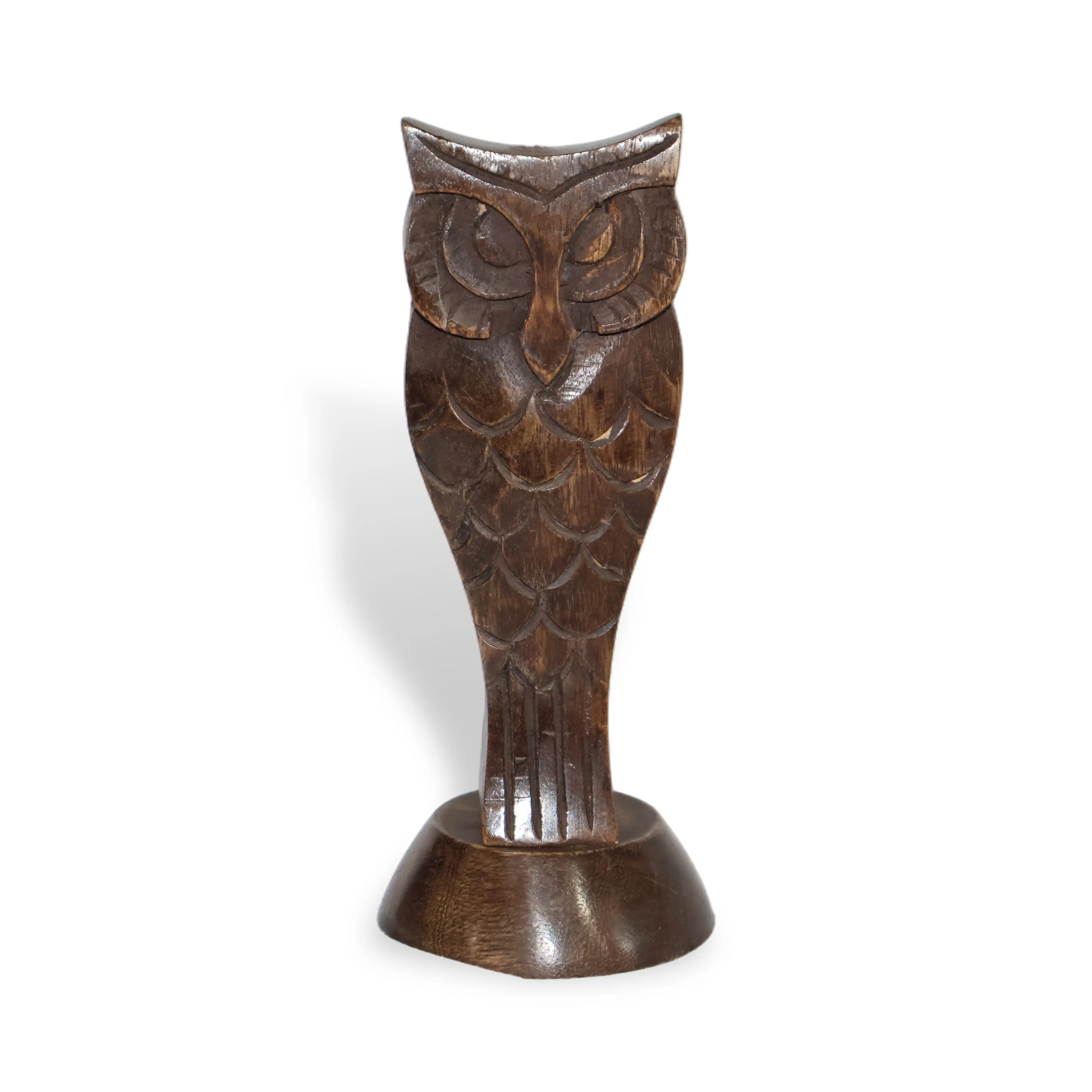 ArtistryBazaar 3"L x 3"W x 7"H inch handmade wooden owl-like spectacle holder, dark brown shade with glossy surface, decorative, sturdy, and fancy glasses stand for your home, desk, or office!