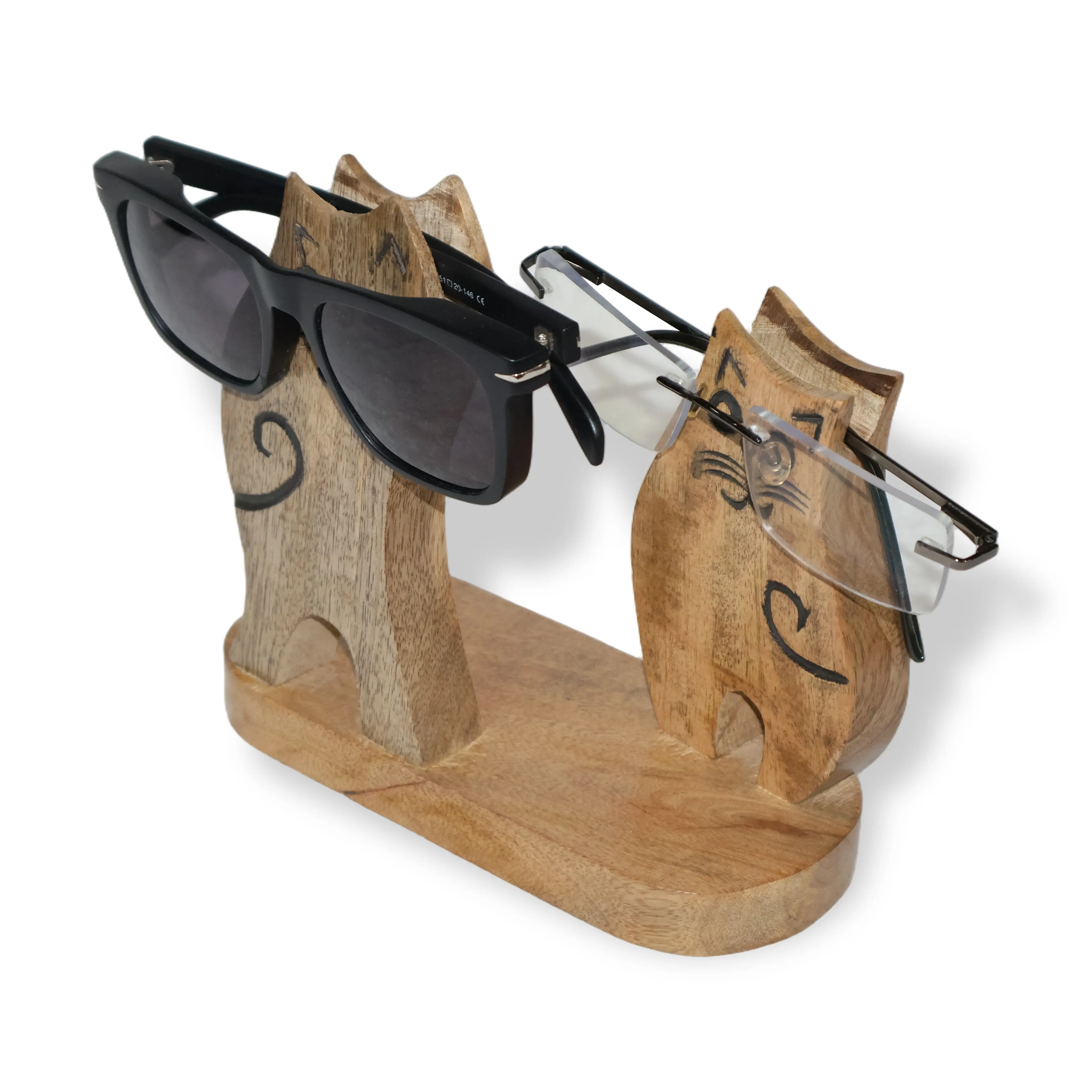 ArtistryBazaar 7"L x 3"W x 6.2"H inch 100% handmade & handpainted wooden spectacle holder in cat design, natural wood finish, suitable for your desk, nightstand, or shelf.
