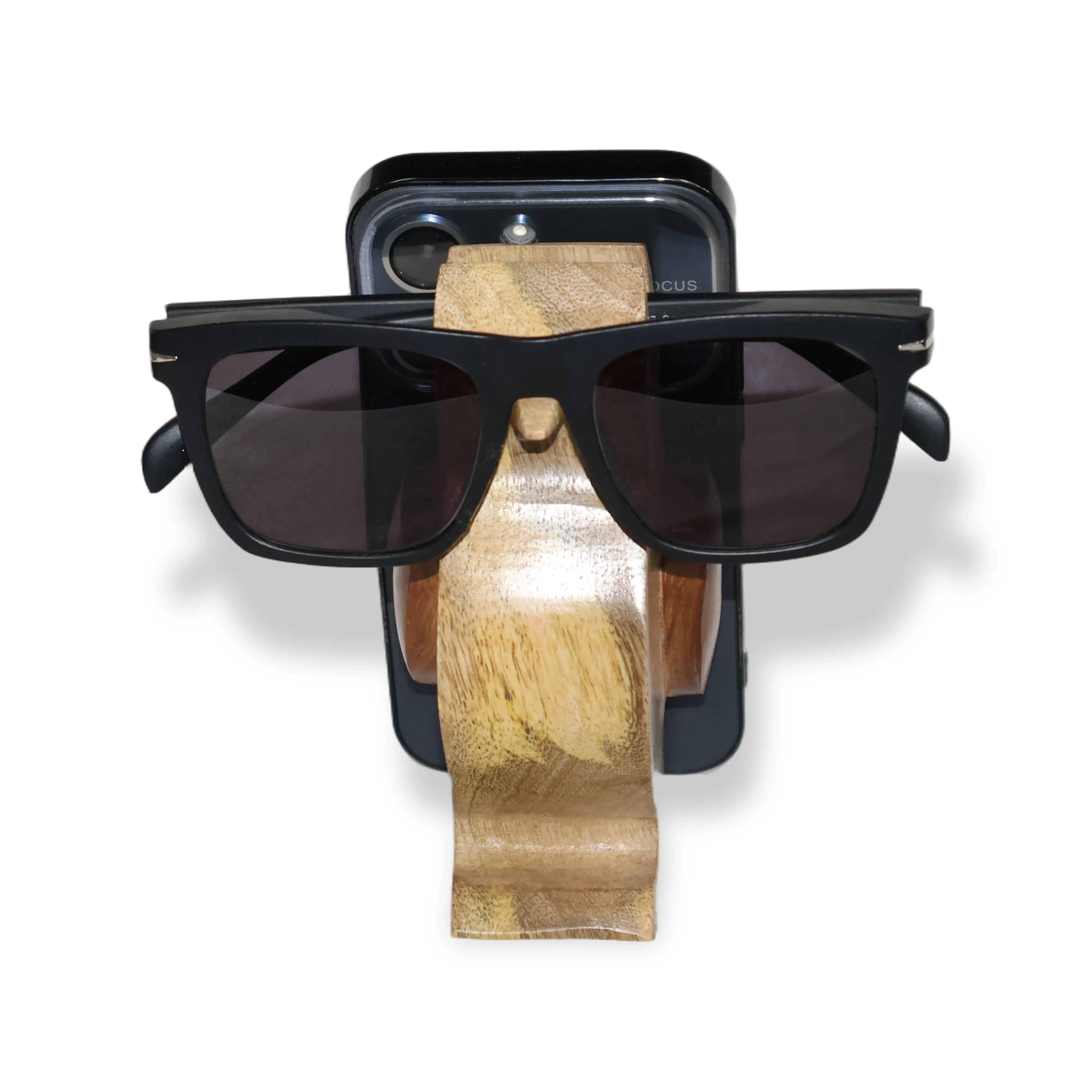 ArtistryBazaar 3.7"L x 1.5"W x 5.5"H inch wooden bird-shaped spectacle and phone holder, handmade organizer with brown wings, beak to perch your glasses and tail stand for your phone.