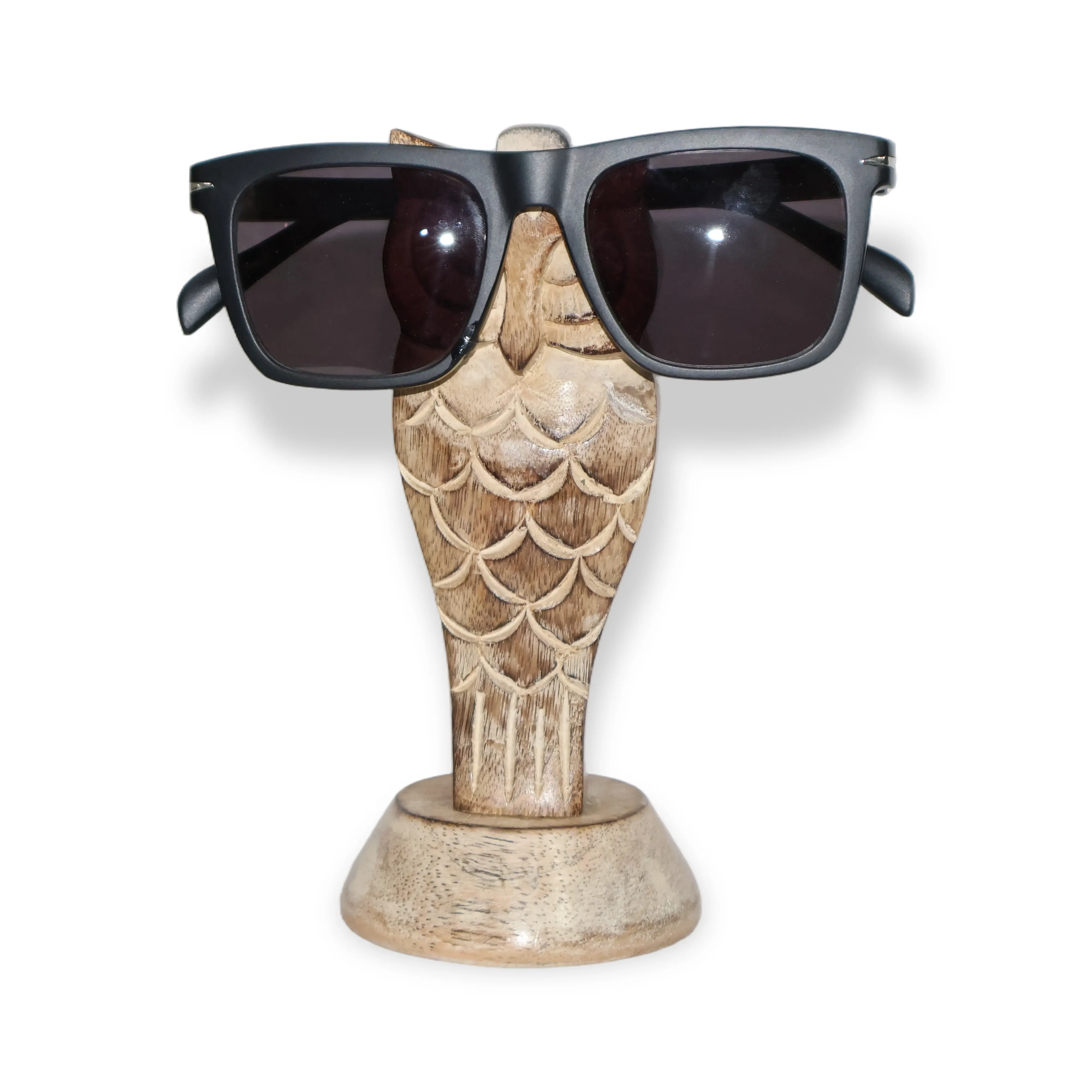 ArtistryBazaar 3"L x 3"W x 6.5"H inch handmade wooden owl-like spectacle holder with exquisite carvings, beige and brown colored, suitable for your desk, office, or home decor, a must-have addition for glasses wearers.