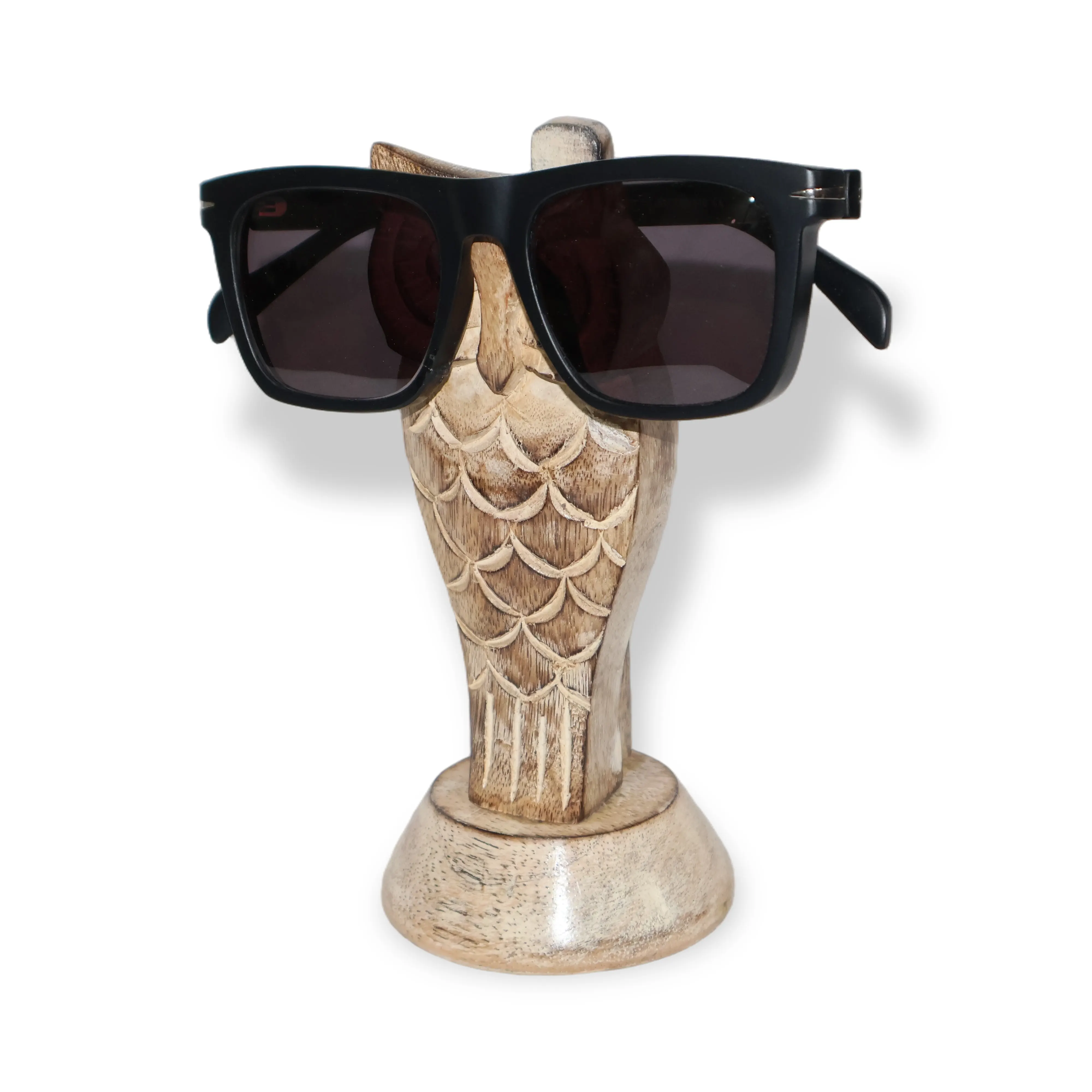 ArtistryBazaar 3"L x 3"W x 6.5"H inch handmade wooden owl-like spectacle holder with exquisite carvings, beige and brown colored, suitable for your desk, office, or home decor, a must-have addition for glasses wearers.
