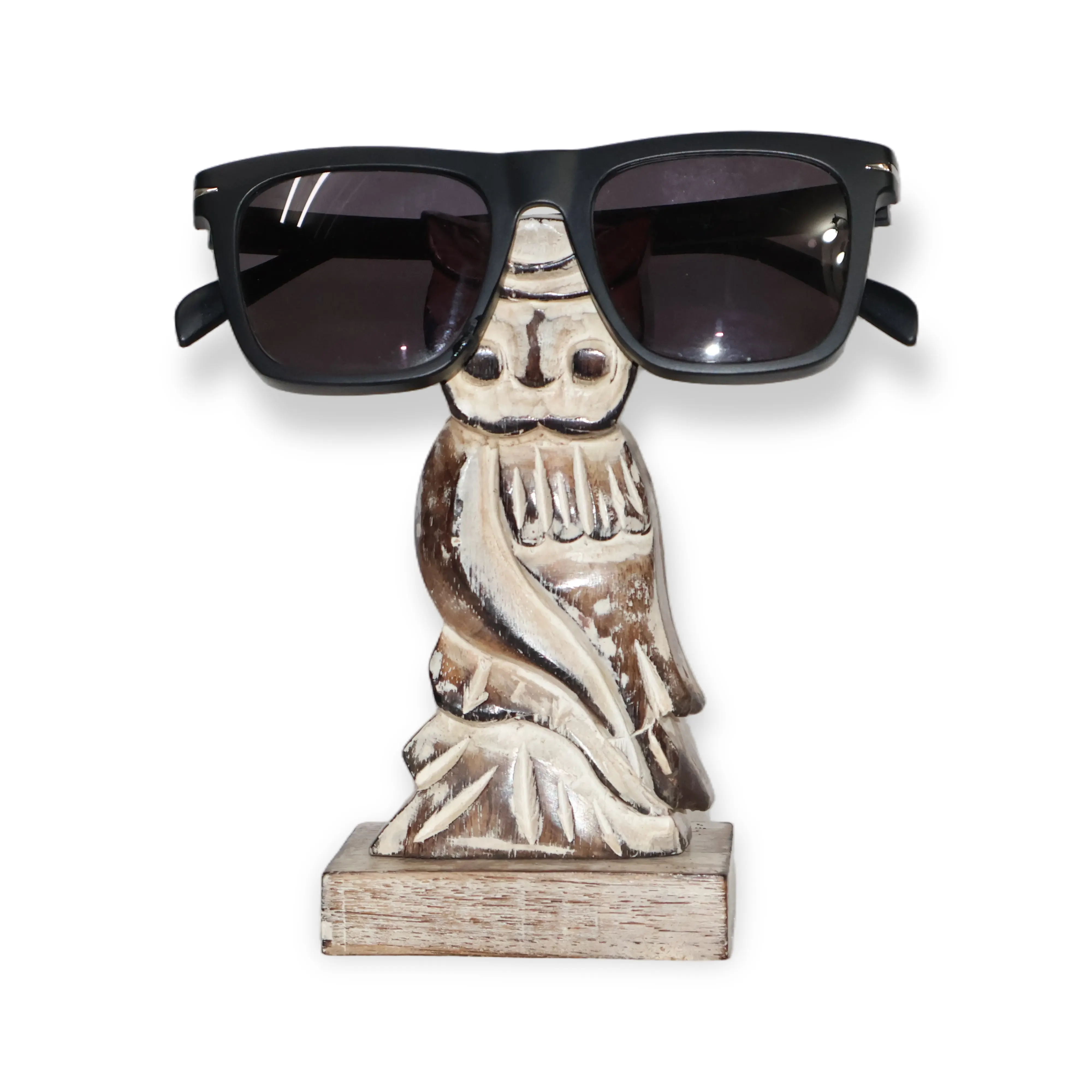 ArtistryBazaar 3.5"L x 2"W x 6"H inch handmade wooden owl-shaped spectacle holder with fine carvings, lightweight, keeps your glasses scratch-free, terrific for office & home decor.