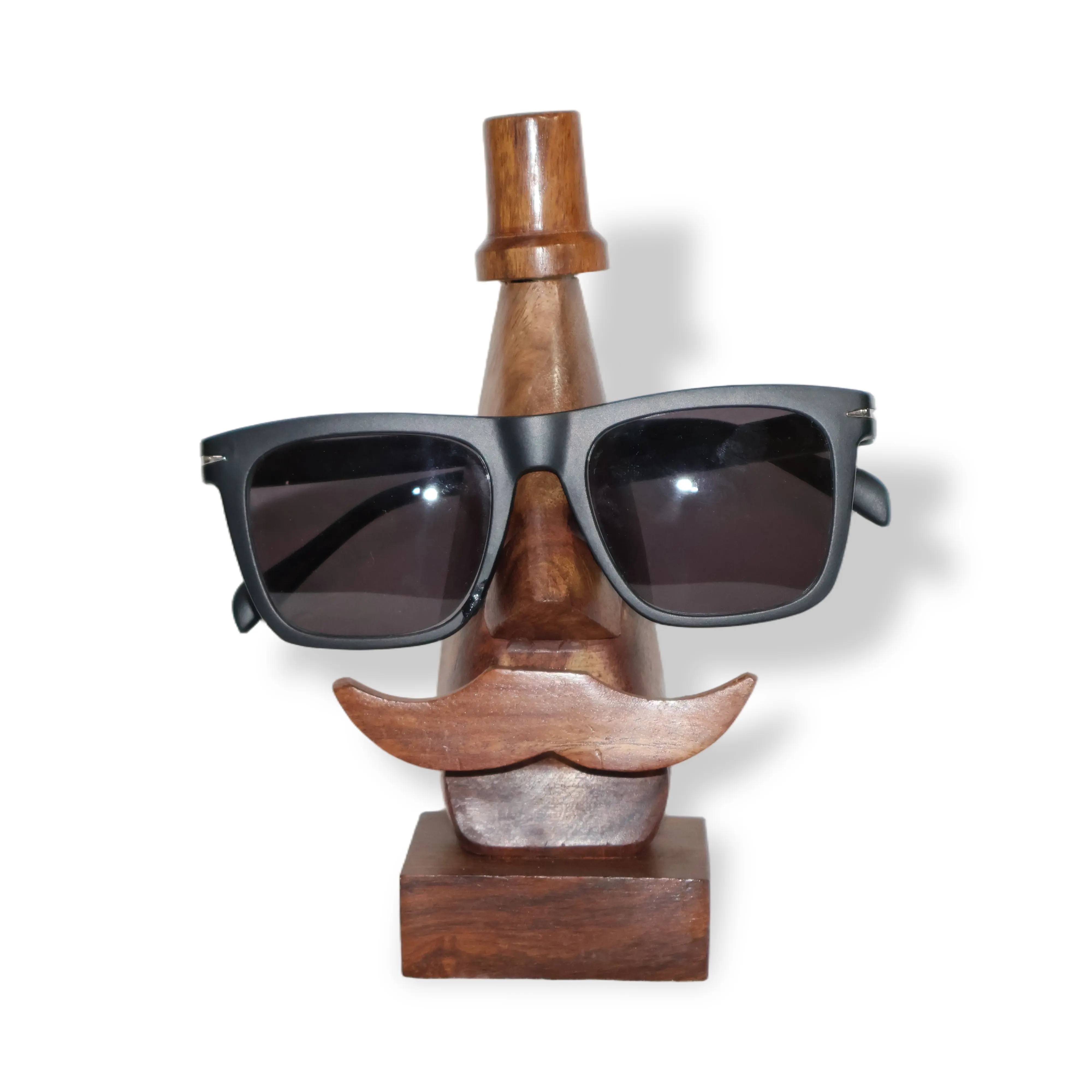 ArtistryBazaar 2.6"L x 2.6"W x 7.4"H inch handmade wooden spectacle holder, face design with a nose and mustache, complements your desk, nightstand, and bookshelf!