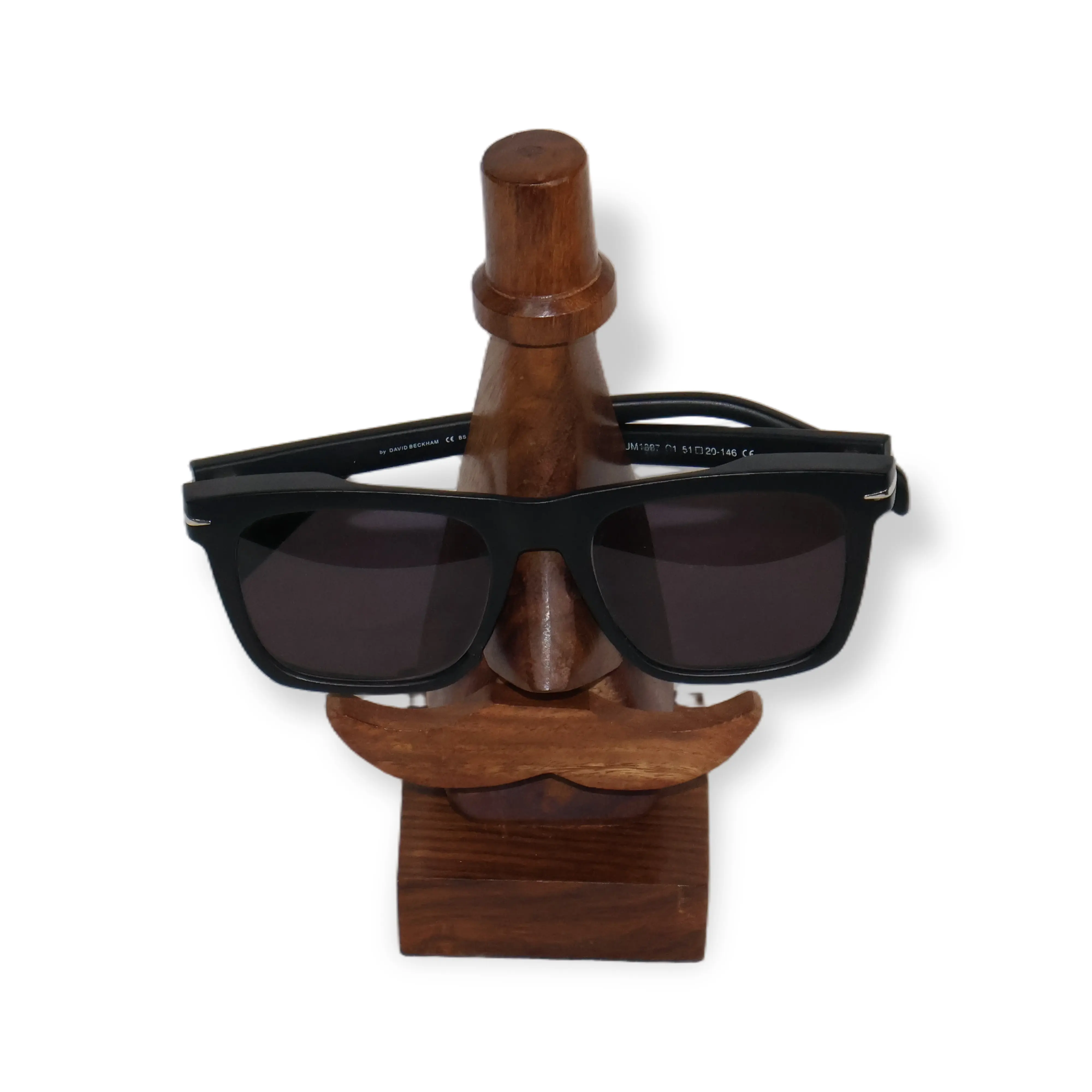 ArtistryBazaar 2.6"L x 2.6"W x 7.4"H inch handmade wooden spectacle holder, face design with a nose and mustache, complements your desk, nightstand, and bookshelf!