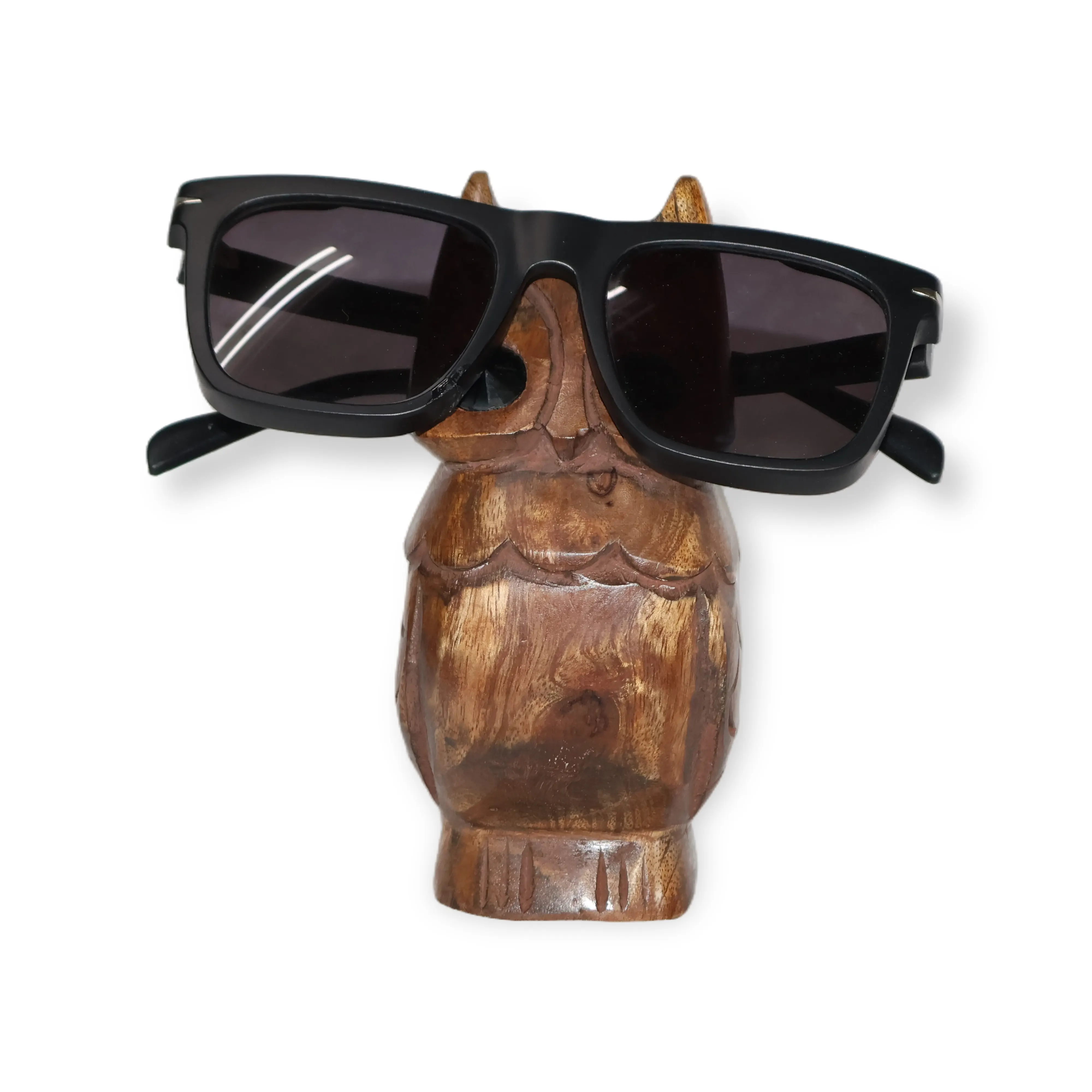 ArtistryBazaar 2.4"L x 2.4"W x 5"H inch handmade wooden owl-like spectacle holder, glasses stand with unique owl design in natural brown color, practical and decorative.