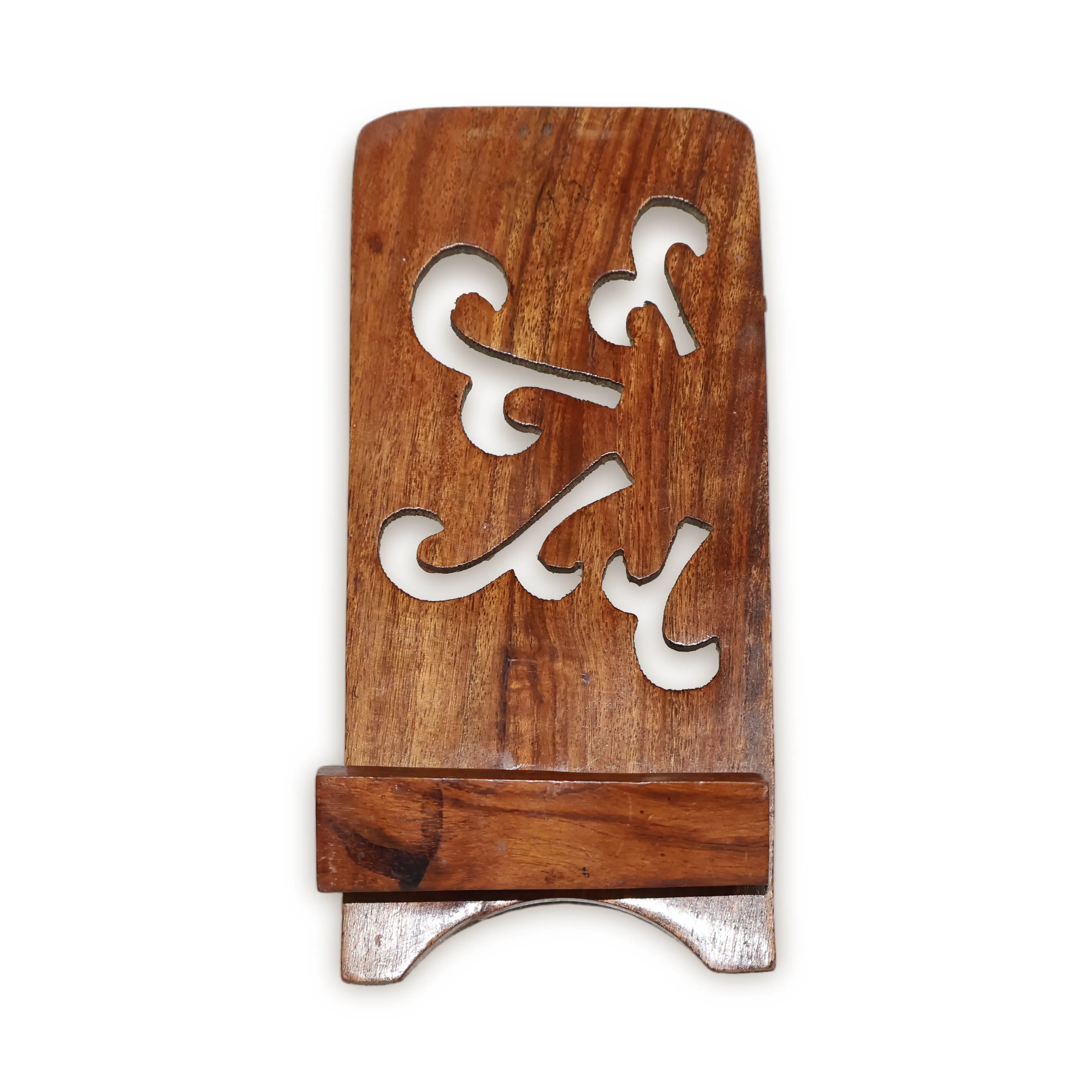 ArtistryBazaar 3.4"L x 5"W x 7"H inch handmade wooden mobile stand, natural brown colored, lightweight design for hands-free browsing, video calls, streaming, cooking meals and more.