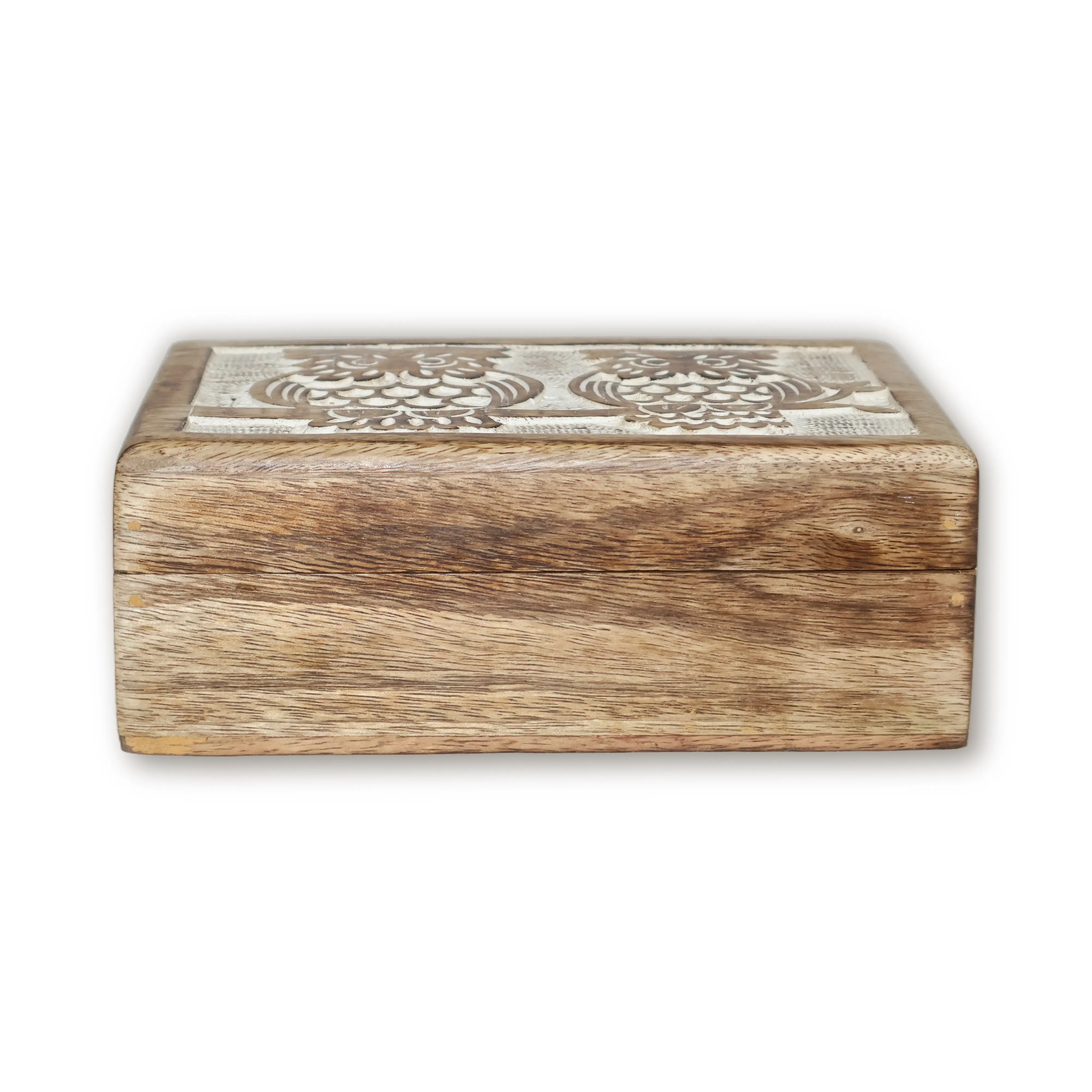 ArtistryBazaar 8"L x 5"W x 3"H inch handmade wooden jewelry box with well-detailed owls design and red velvet interior, optimal for storing jewelry, trinkets, and valuable keepsakes.