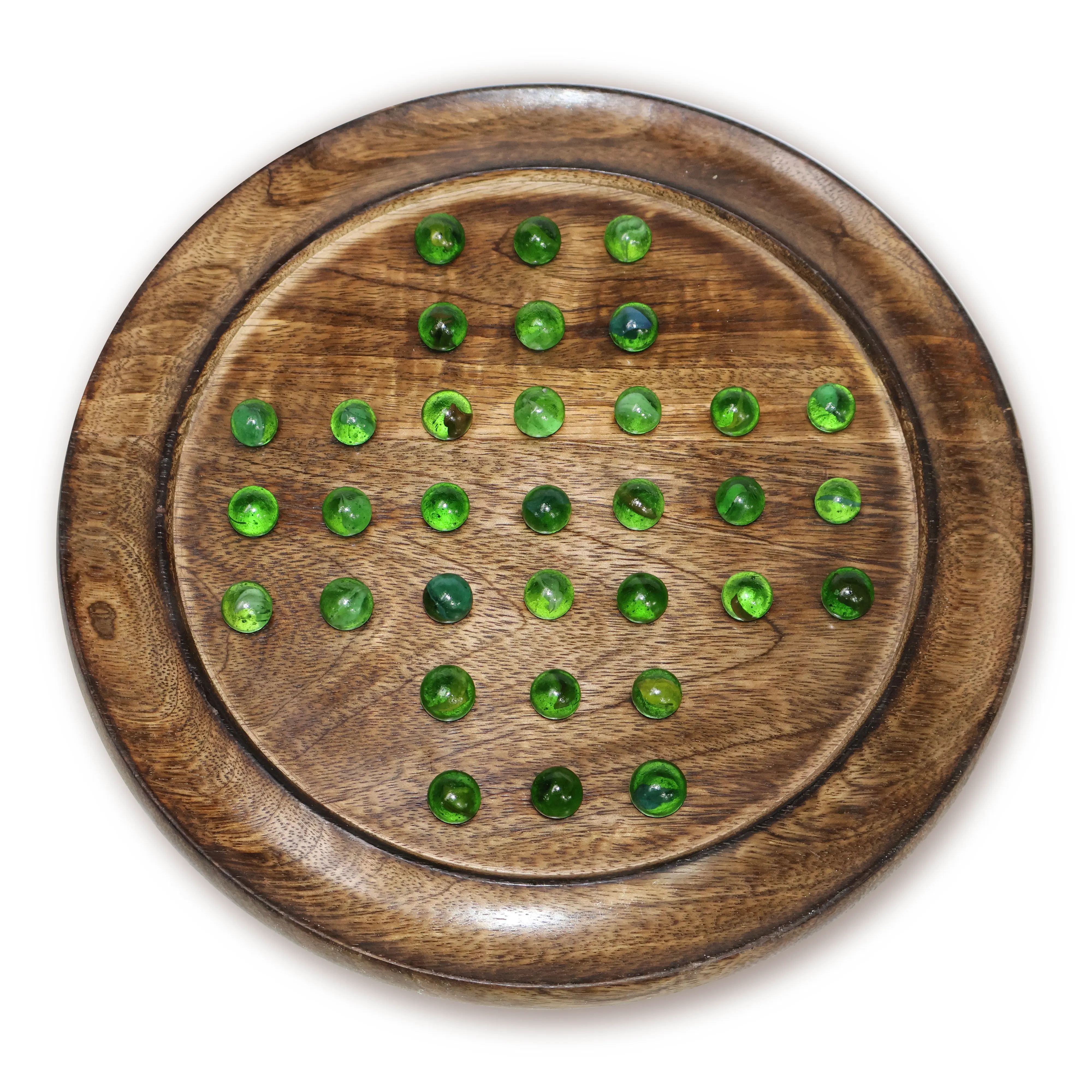ArtistryBazaar 12"L x 12"W x 1"H inch handmade wooden solitaire board game with glass marbles, smooth circular design, excellent for solo or group play, entertainment is guaranteed!