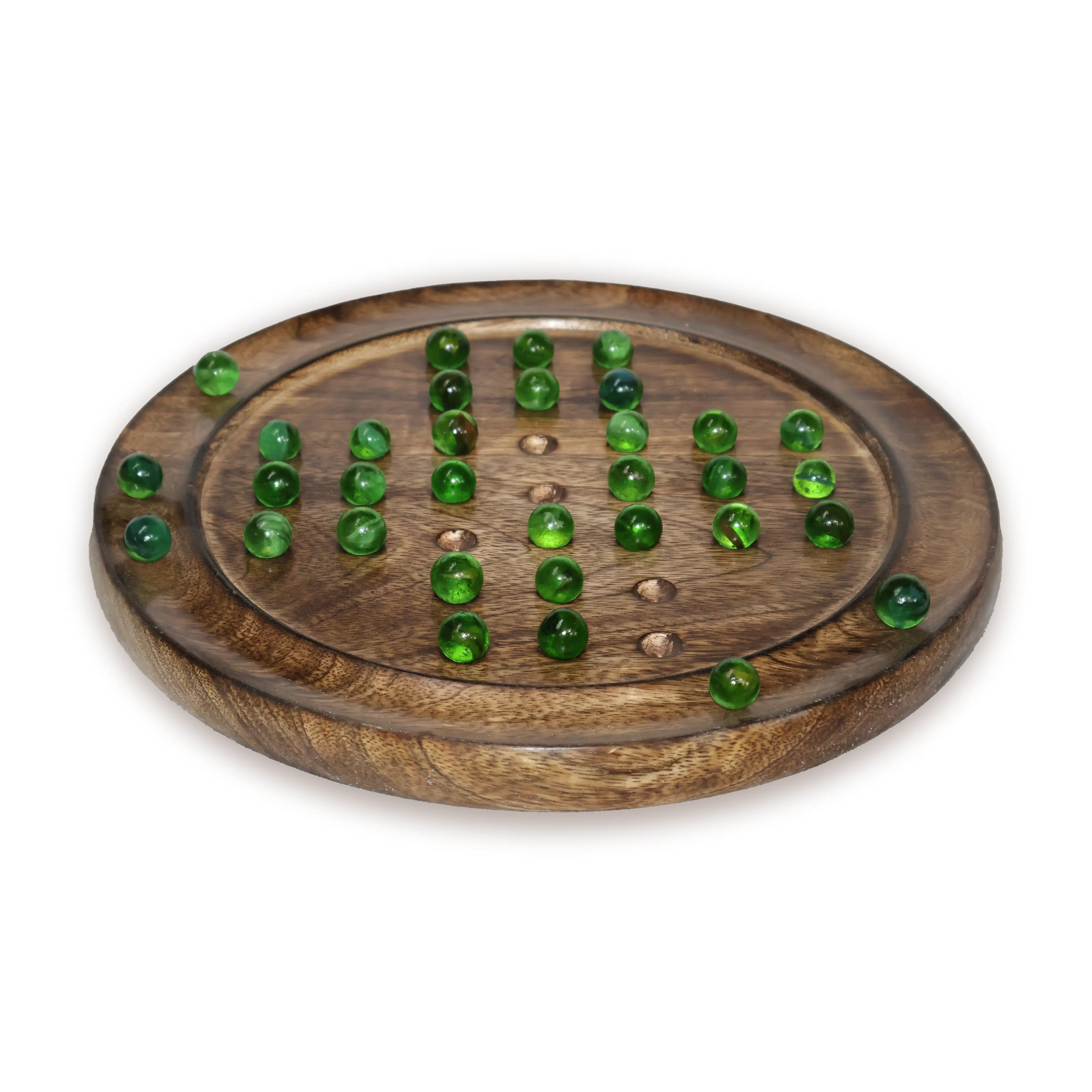 ArtistryBazaar 12"L x 12"W x 1"H inch handmade wooden solitaire board game with glass marbles, smooth circular design, excellent for solo or group play, entertainment is guaranteed!