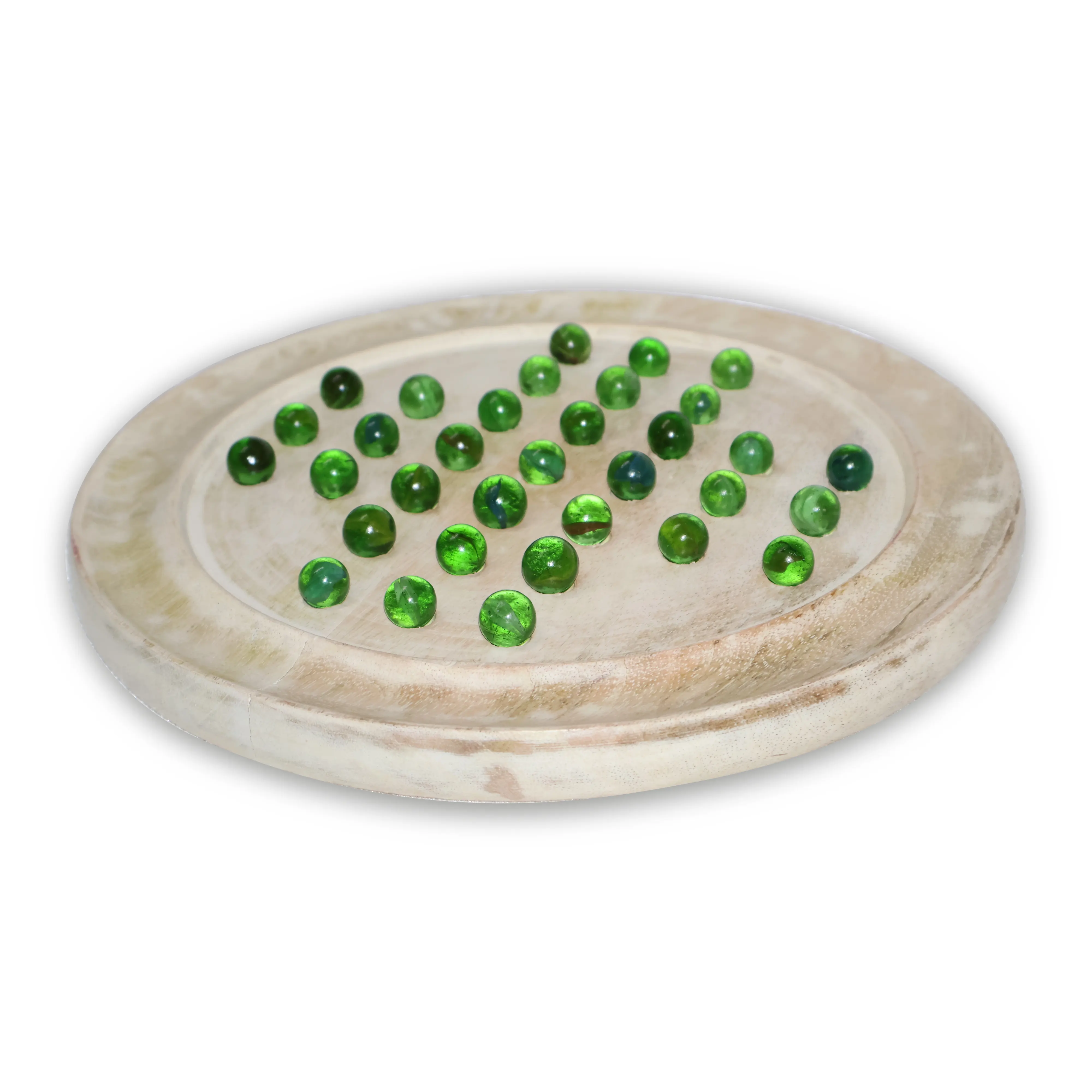 ArtistryBazaar 12"L x 12"W x 1"H inch white wooden solitaire board game, round design with glass marbles, durable high-quality wood craftsmanship, a must-have game for your leisure time.