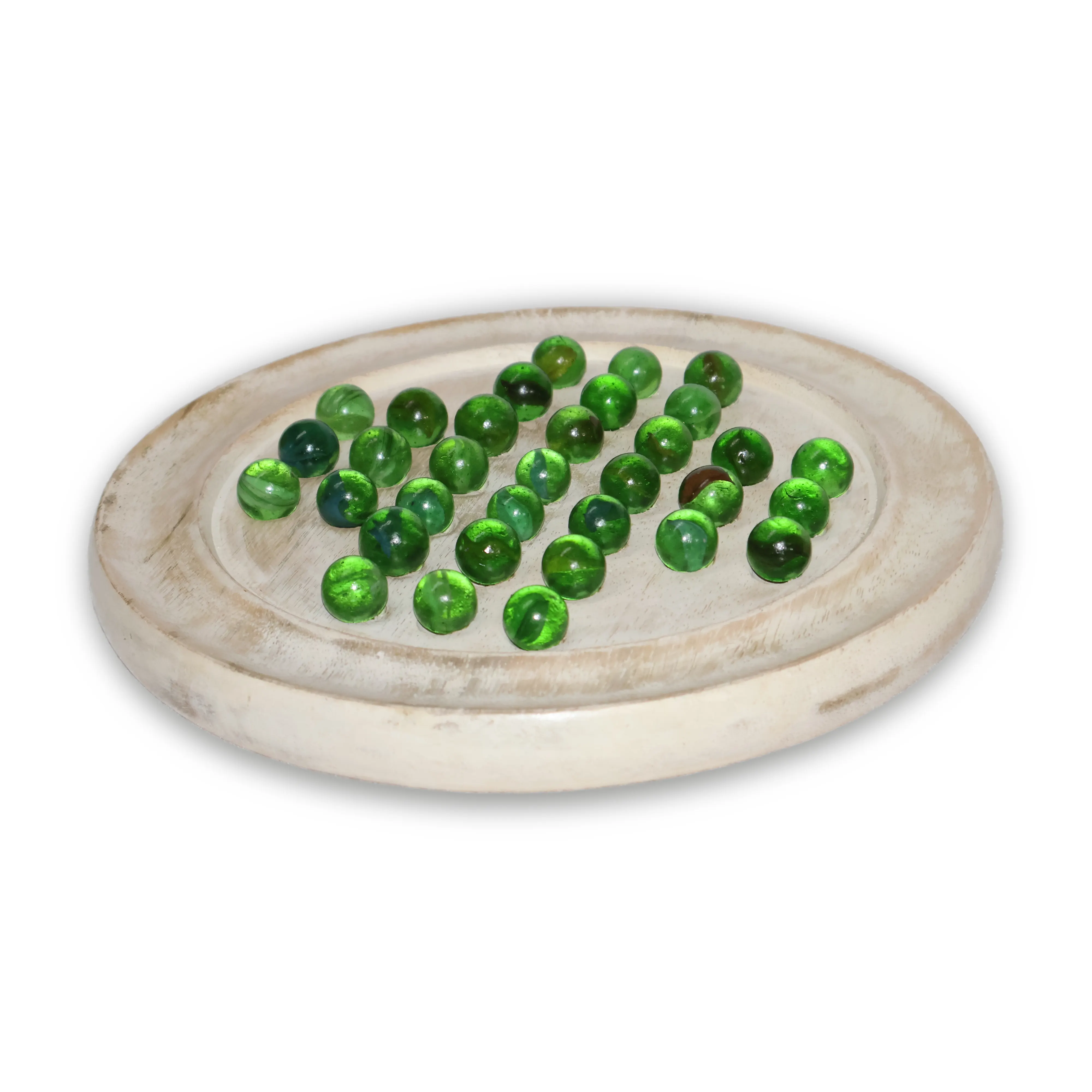 ArtistryBazaar 9"L x 9"W x 1"H inch handmade wooden solitaire game, round white board with glass marbles, designed for ultimate fun, a terrific gift for lovers of board games.