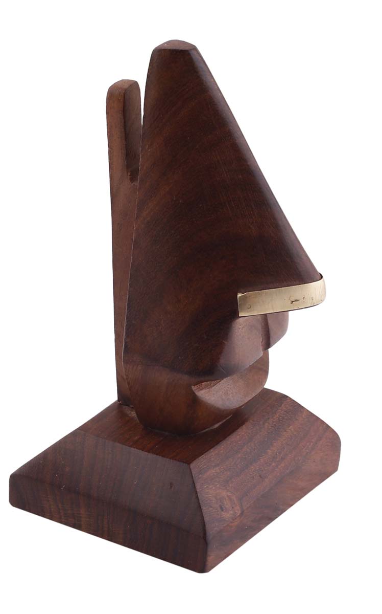Bulk Wholesale Nose Eyeglass Holder in Mango-Wood with Brass Inlay – 5.3” Hand-Crafted Spectacle Holder in Dark-Brown Color – Home / Office / Desk Essentials – Funny Gifts from India