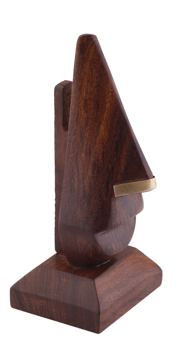 Bulk Wholesale Nose Eyeglass Holder in Mango-Wood with Brass Inlay – 6.2” Hand-Crafted Spectacle Holder in Dark-Brown Color – Home / Office / Desk Essentials – Funny Gifts from India