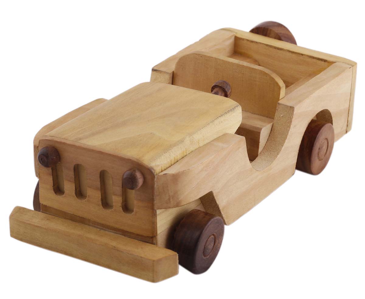Bulk Wholesale Open Jeep Toy in Wood – 8.4” Hand-Crafted Pull Toy with Moving Wheels – Toys & Games / Gifts for Kids from India