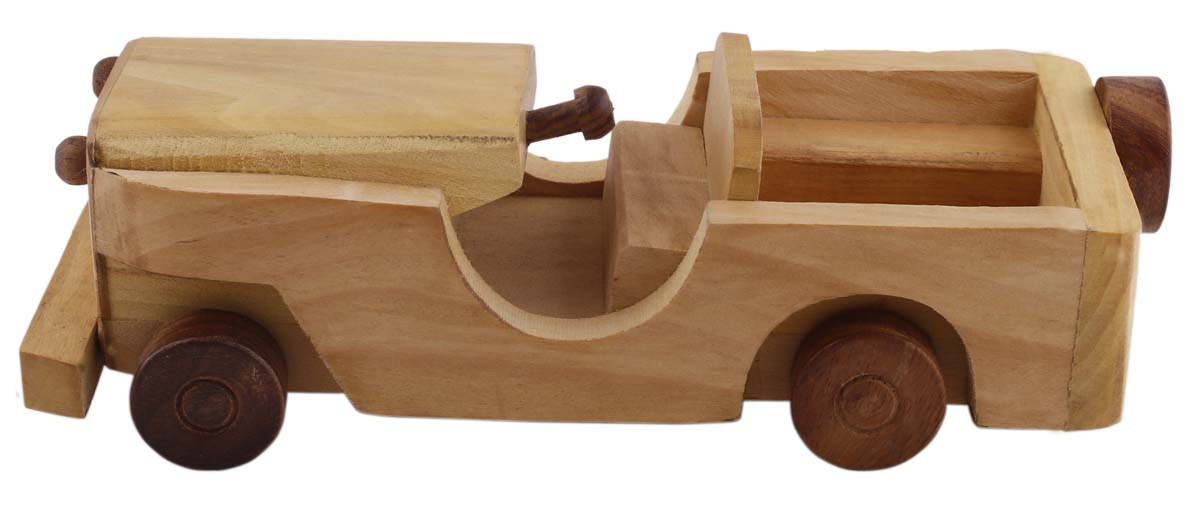 Bulk Wholesale Open Jeep Toy in Wood – 8.4” Hand-Crafted Pull Toy with Moving Wheels – Toys & Games / Gifts for Kids from India