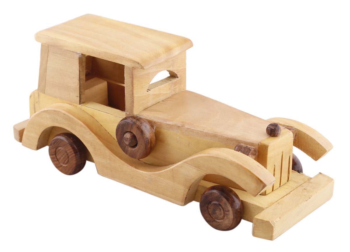 Bulk Wholesale Vintage Roadster Toy Car in Wood – 9.4” Hand-Crafted Pull Toy with Moving Wheels – Toys & Games / Gifts for Kids from India