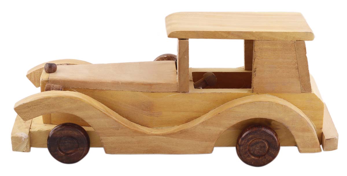 Bulk Wholesale Vintage Roadster Toy Car in Wood – 9.4” Hand-Crafted Pull Toy with Moving Wheels – Toys & Games / Gifts for Kids from India