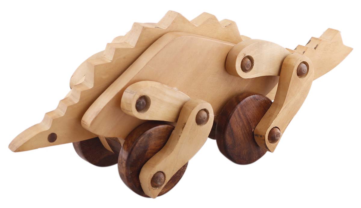 Bulk Wholesale 'Dinosaur on Wheels' Toy in Wood – 11” Hand-Crafted Pull Animal Toy with Moving Wheels - Toys & Games / Gifts for Kids from India