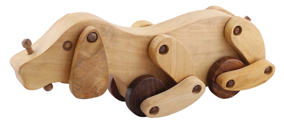 Bulk Wholesale ‘Dog on Wheels’ Toy in Wood – 12” Hand-Crafted Pull Animal Toy with Moving Wheels - Toys & Games / Gifts for Kids from India