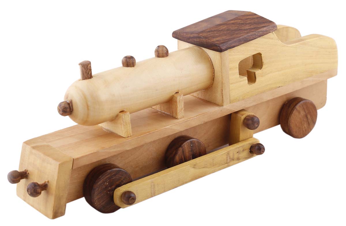 Bulk Wholesale Train Engine Toy in Wood – 11.5” Hand-Crafted Pull Toy with Moving Wheels – Toys & Games / Gifts for Kids from India