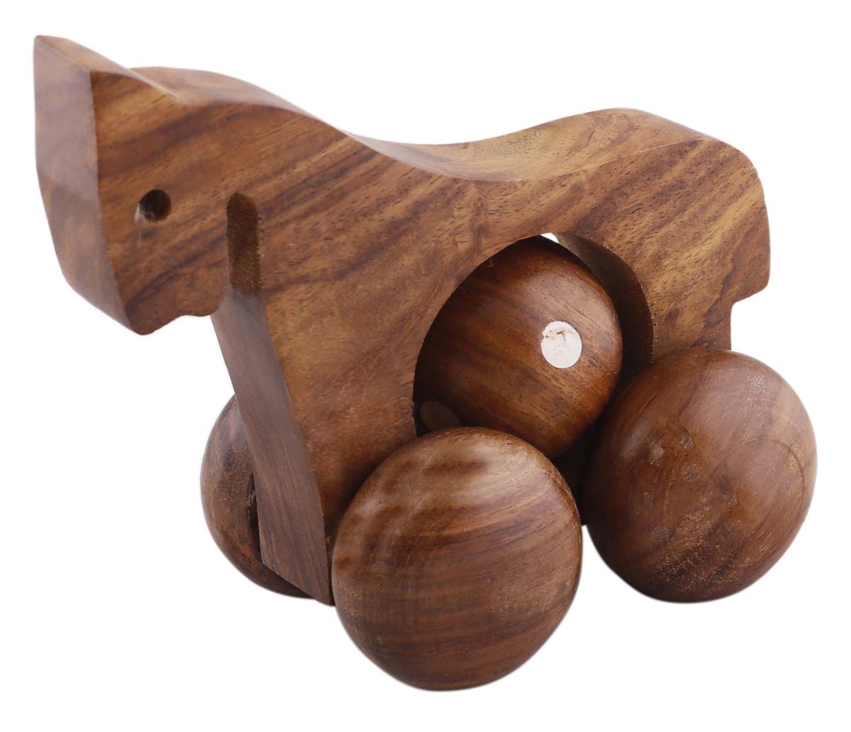 Bulk Wholesale Toy Horse in Wood – 6” Handcrafted Animal Toy with Moving Wheels and Ball – Interesting Games and Toys / Gifts for Kids from India