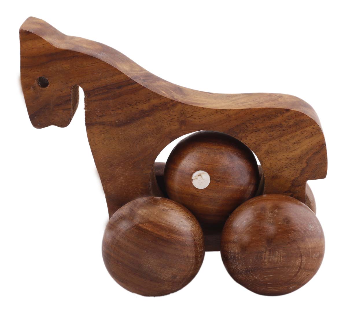 Bulk Wholesale Toy Horse in Wood – 6” Handcrafted Animal Toy with Moving Wheels and Ball – Interesting Games and Toys / Gifts for Kids from India