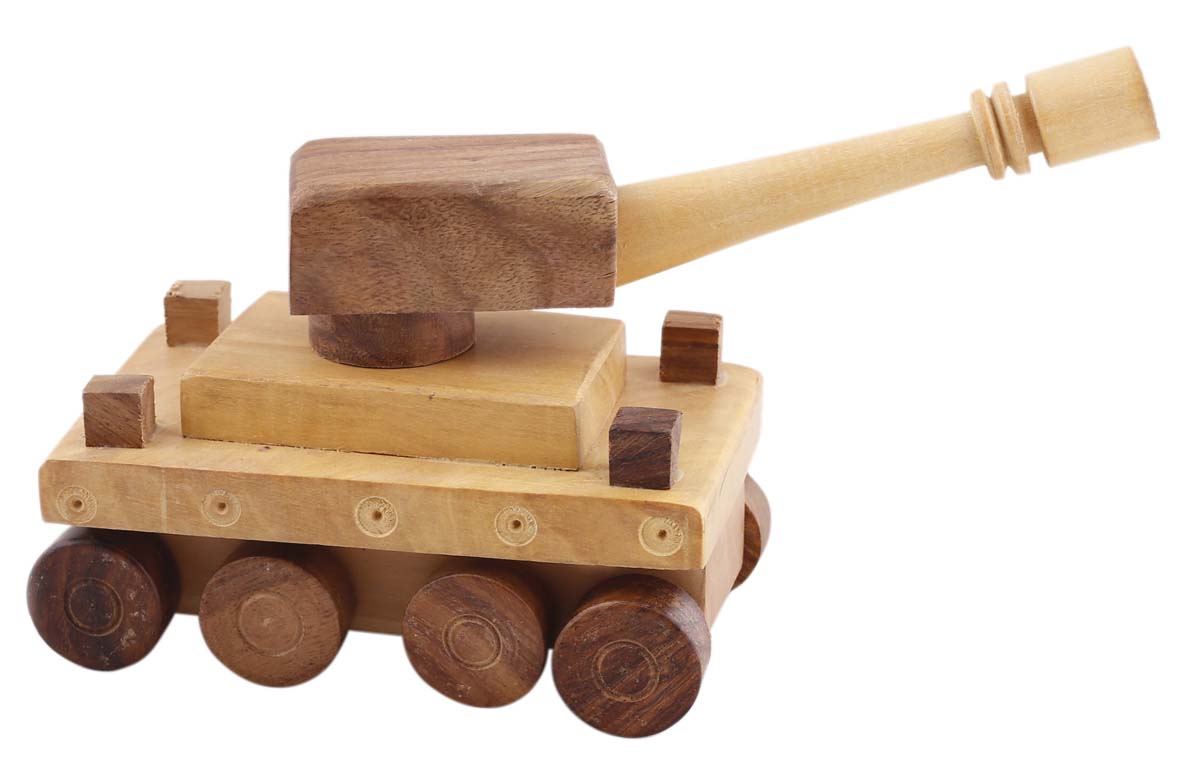 Bulk Wholesale Military Tank Toy in Wood – 8” Hand-Crafted Pull Toy with Moving Wheels – Toys & Games / Gifts for Kids from India