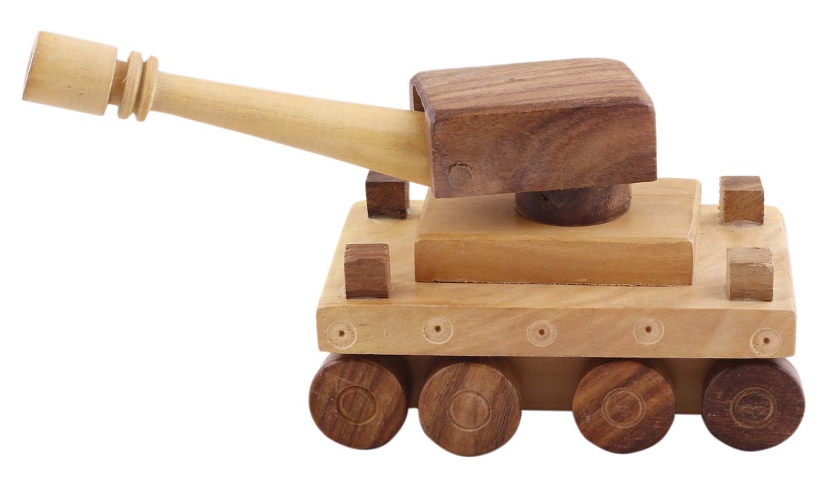 Bulk Wholesale Military Tank Toy in Wood – 8” Hand-Crafted Pull Toy with Moving Wheels – Toys & Games / Gifts for Kids from India