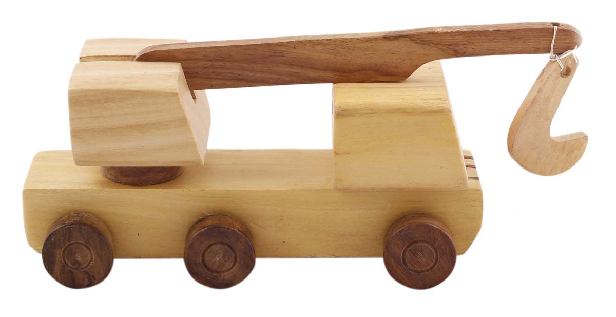 Bulk Wholesale Crane Toy in Wood – 9” Hand-Crafted Pull Toy Crane with Moving Wheels – Toys & Games / Gifts for Kids from India