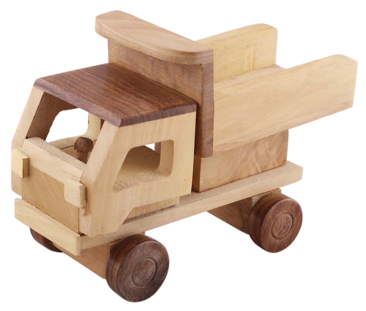 Wholesale Wooden Tipper/Dump Truck Toy in Bulk - Hand Carved 7.2” Construction Pull Toy with Moving Wheels from India - Toys & Games/Gifts for Kids