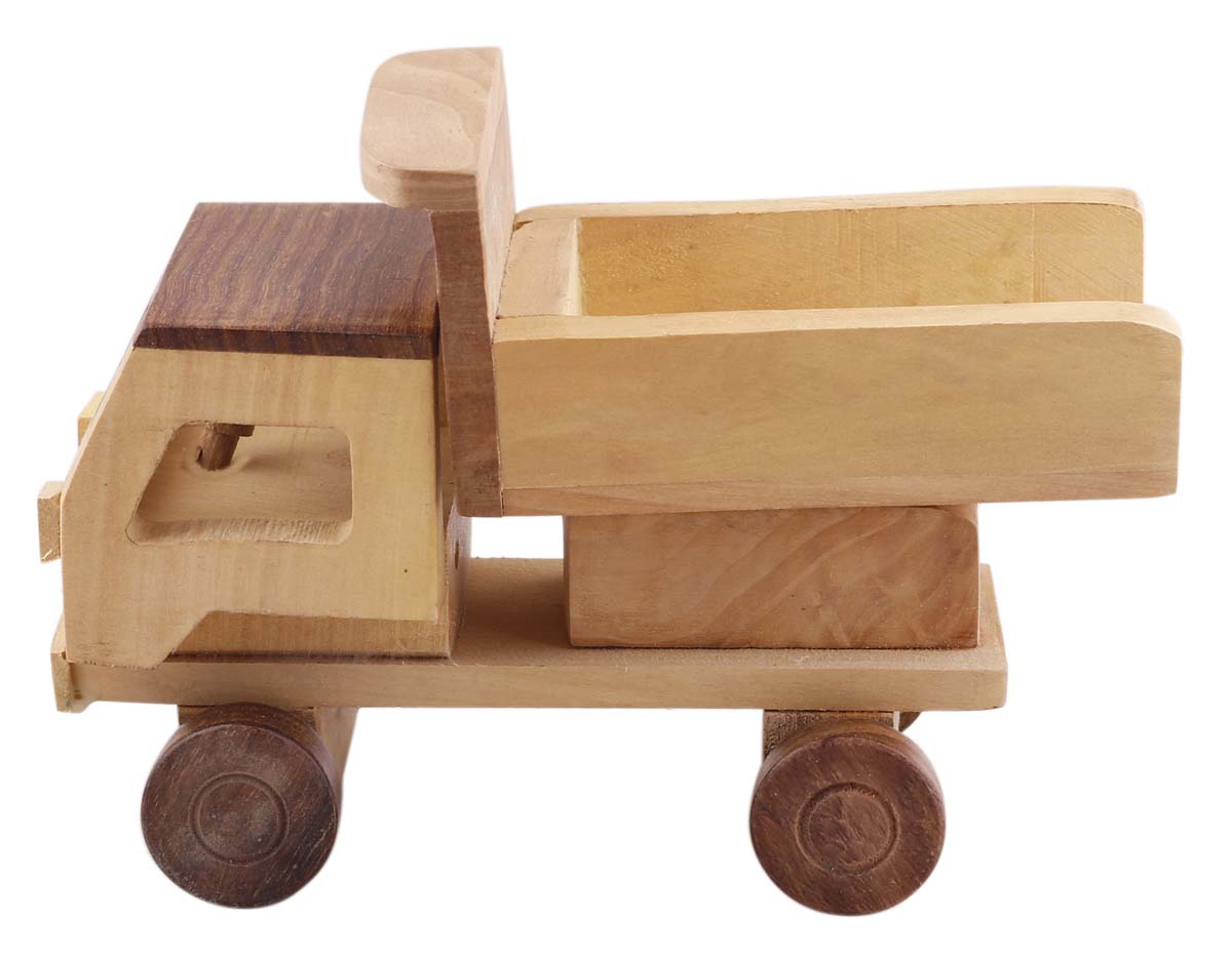 Wholesale Wooden Tipper/Dump Truck Toy in Bulk - Hand Carved 7.2” Construction Pull Toy with Moving Wheels from India - Toys & Games/Gifts for Kids